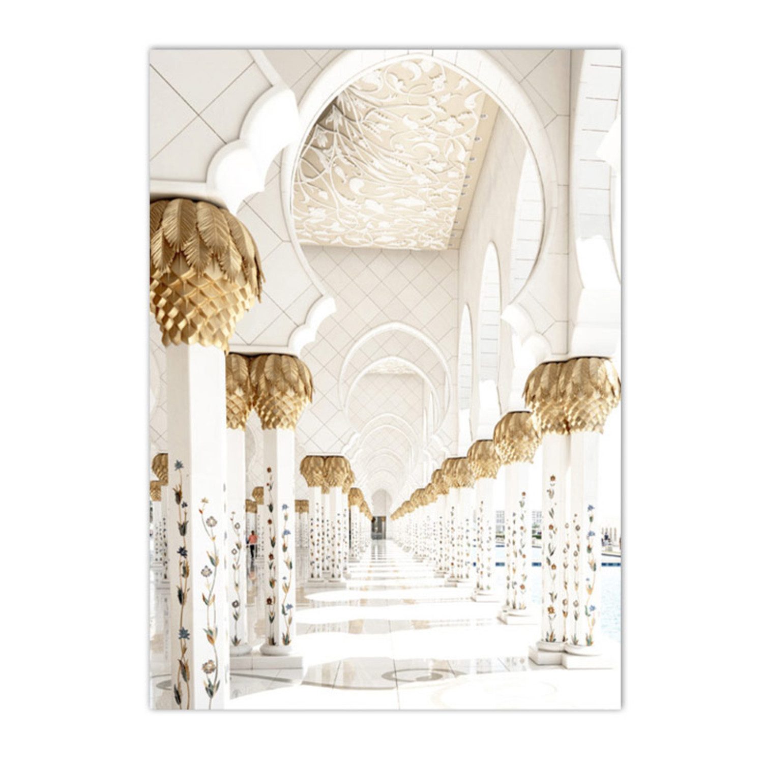 TPFLiving Kunstdruck OHNE RAHMEN, Nordic Art - Islamische Kunst - Marokko, Moschee, Pampas Gras - (Leinwandbild XXL), Farben: Farben: Beige, weiß - Größe: 13x18cm