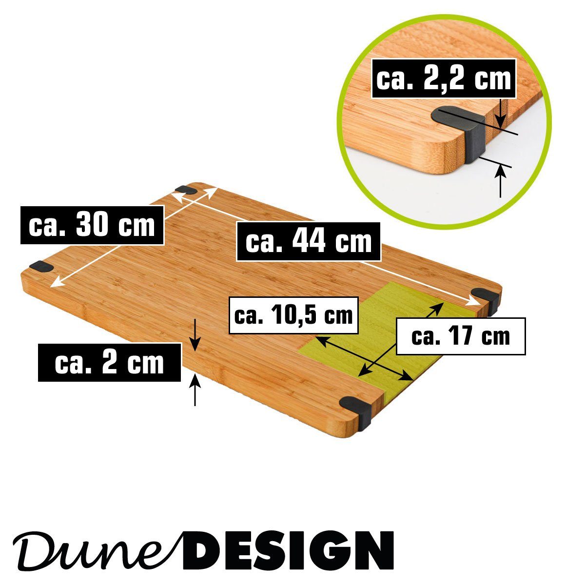 Hackbrett mit DuneDesign XL Holz, Antirutsch, Schneidebrett Ausguss 44x30x2cm Massiv Schneidebrett Holz