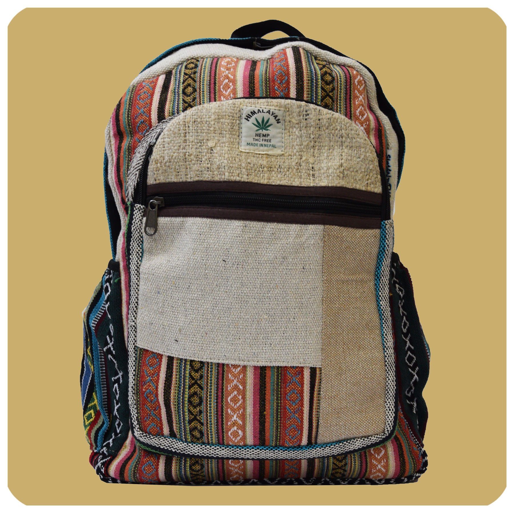 SIMANDRA Freizeitrucksack Hanf Rucksack, Ethno handgefertigt in Nepal mit vielen Fächern