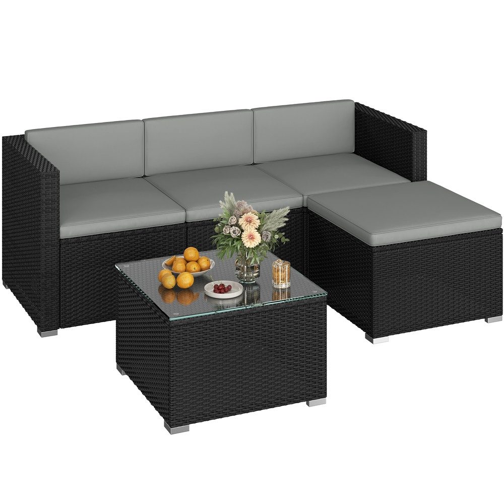 Yaheetech Gartenlounge-Set Balkonset 5er-Sofa-Set Patio-Set in Rattan-Optik, Gartengarnitur aus 2 Ecksofa & Sofa & Stuhl & Beistelltisch