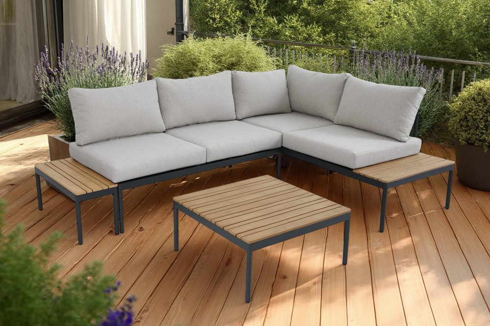 riess-ambiente Sitzgruppe MOBILE MODULAR anthrazit hellgrau - inkl. Tisch & Kissen, wetterfest, (Einzelartikel, 1-tlg), frei stellbare Outdoor Lounge - ideal für Garten, Balkon & Terrasse
