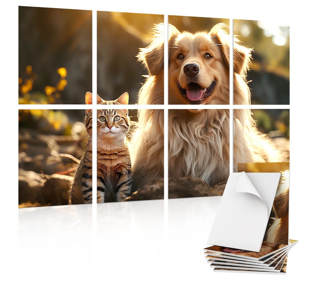 TSE 3D Wandpaneel TONOR Cat & Dog 8er Akustikpaneele Schallabsorber Art Design 120x80cm, BxL: 120x80 cm, (8er Pack) Tier: Katze und Hund Optik