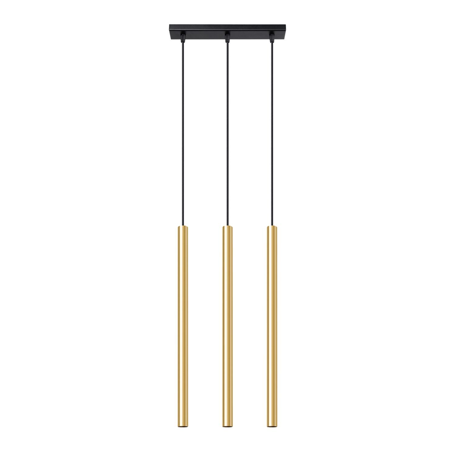 Licht-Erlebnisse Pendelleuchte PETERA, ohne Leuchtmittel, Metall G9 H: max. 90 cm in Schwarz Gold 3-flammig länglich Modern