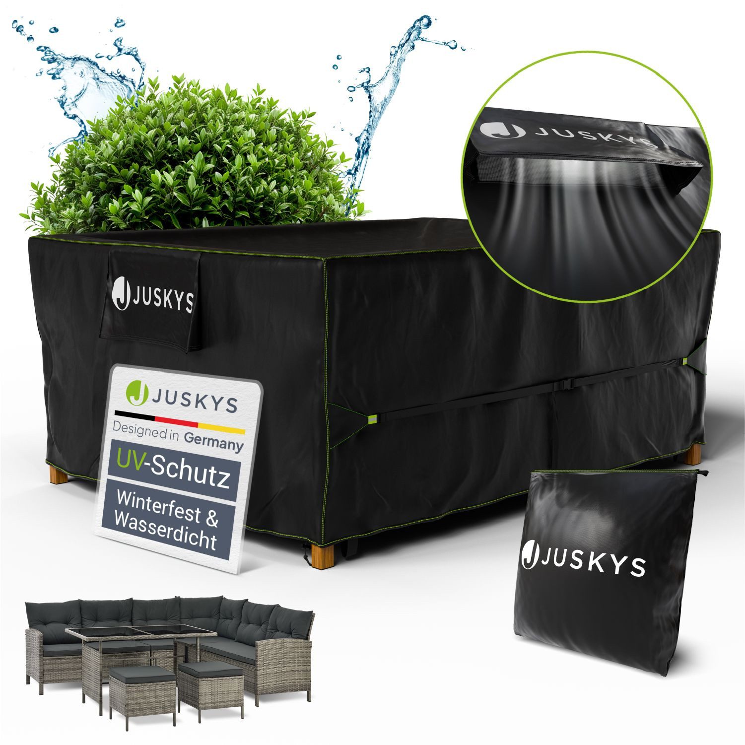 Juskys Gartenmöbel-Schutzhülle CoverSafe Pro (1-St), 3,92 m², Abdeckplane mit Lüftungsschlitz, wasserdicht und winterfest