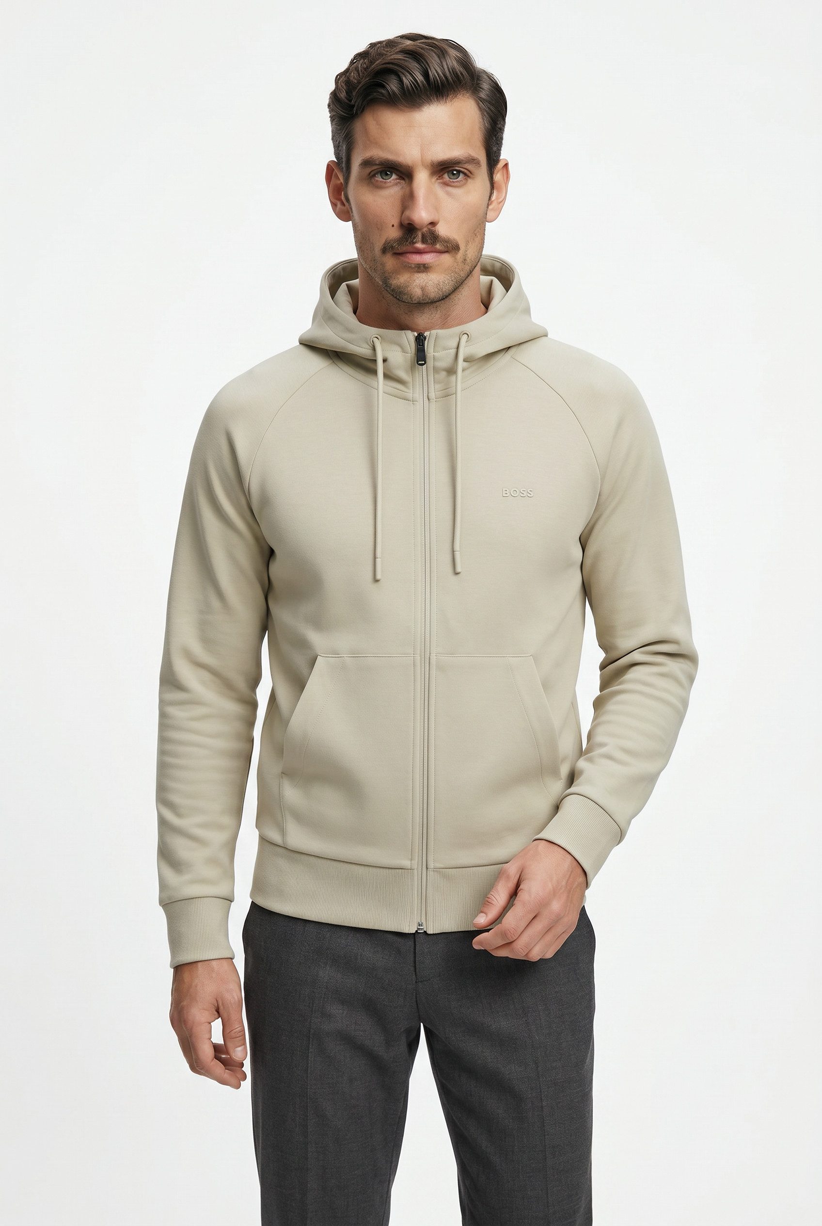 BOSS Green Kapuzensweatjacke Saggy Regular Fit, Kängurutasche, Baumwollmischung