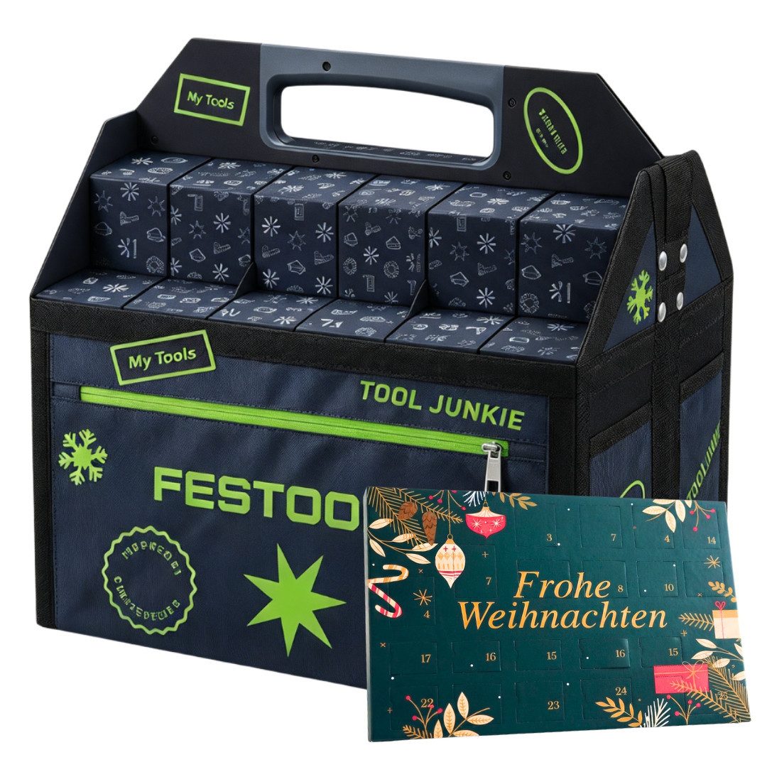 FESTOOL Adventskalender 2026 Werkzeug 24tlg + Haze Tisch Adventskalender 2er set Herren Männer (Set, 48-tlg), 48 tlg - 24 Handwerkzeuge + 24 Schokolade Advent kalender - Mann