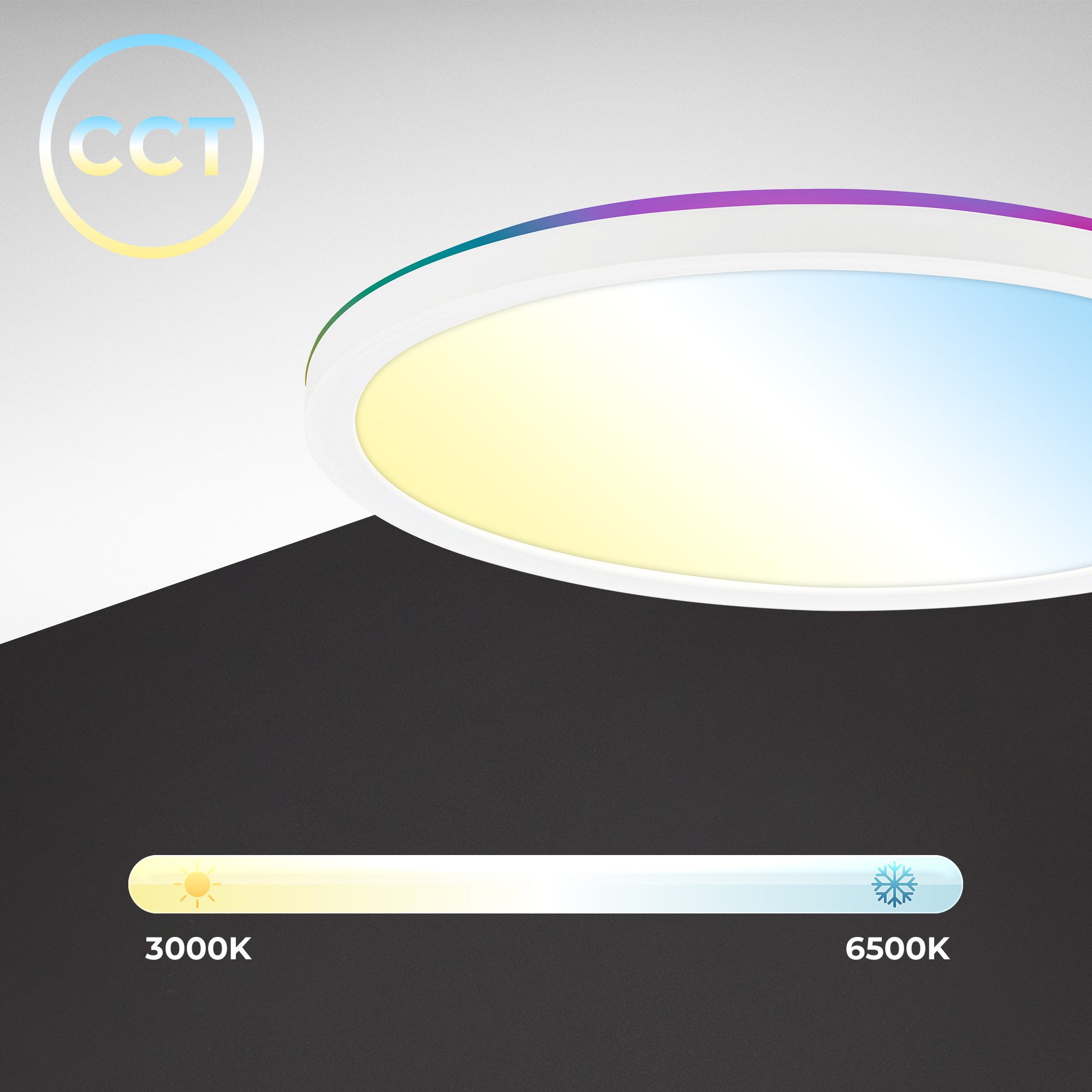 Briloner Leuchten LED Panel flach dimmbar Fernbedienung CCT RGB Backlight, LED fest integriert, 2700 - Extra-Warmweiß, 18W/22W