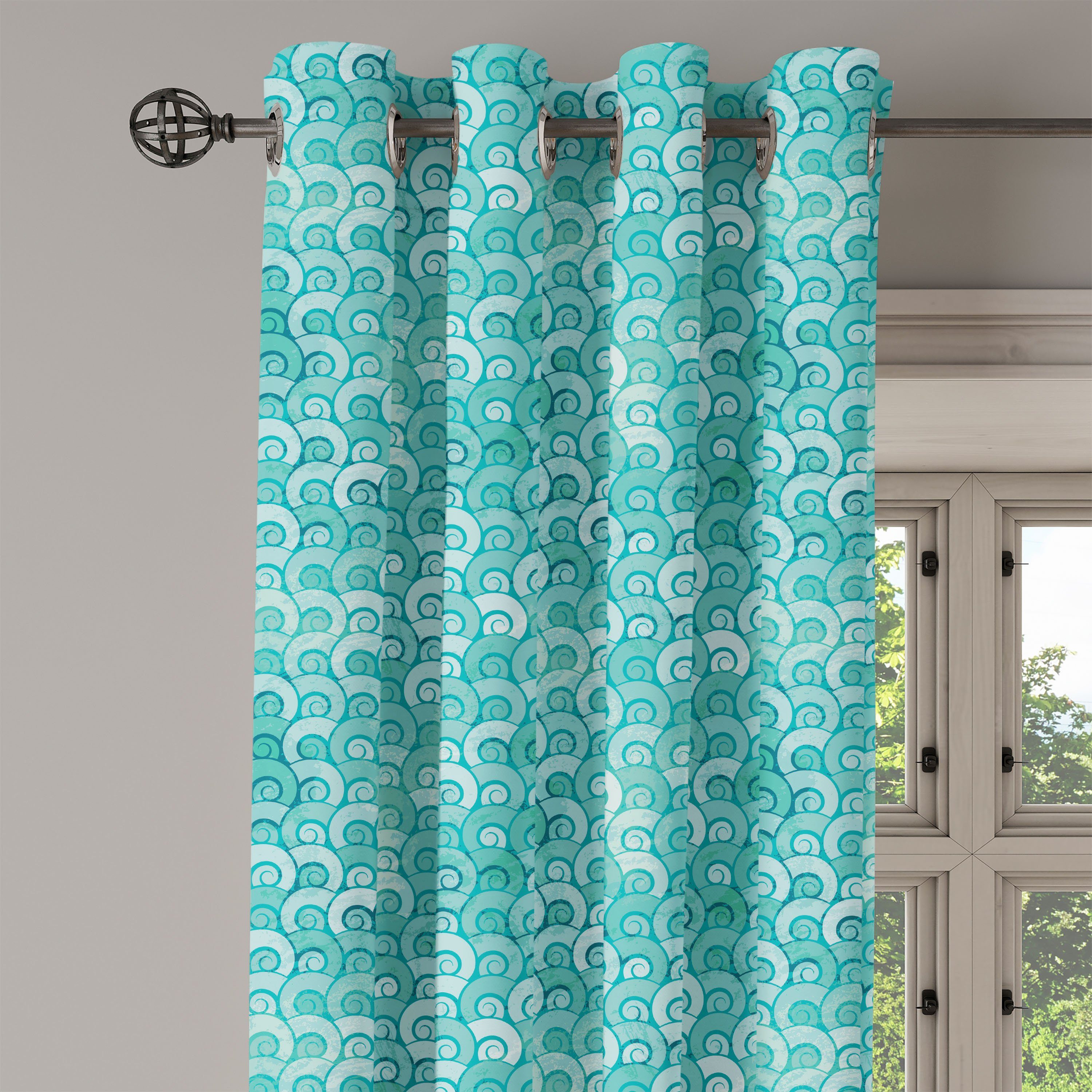 Gewirbelte Dekorative Gardine Waves Spiral Abakuhaus, Schlafzimmer Ozean für Sea 2-Panel-Fenstervorhänge Wohnzimmer,