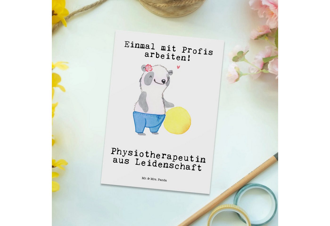 Thumbnail - Mr. & Mrs. Panda Postkarte Physiotherapeutin Leidenschaft - Weiß - Geschenk, Dankeschön, Geschen, Liebevolles Design