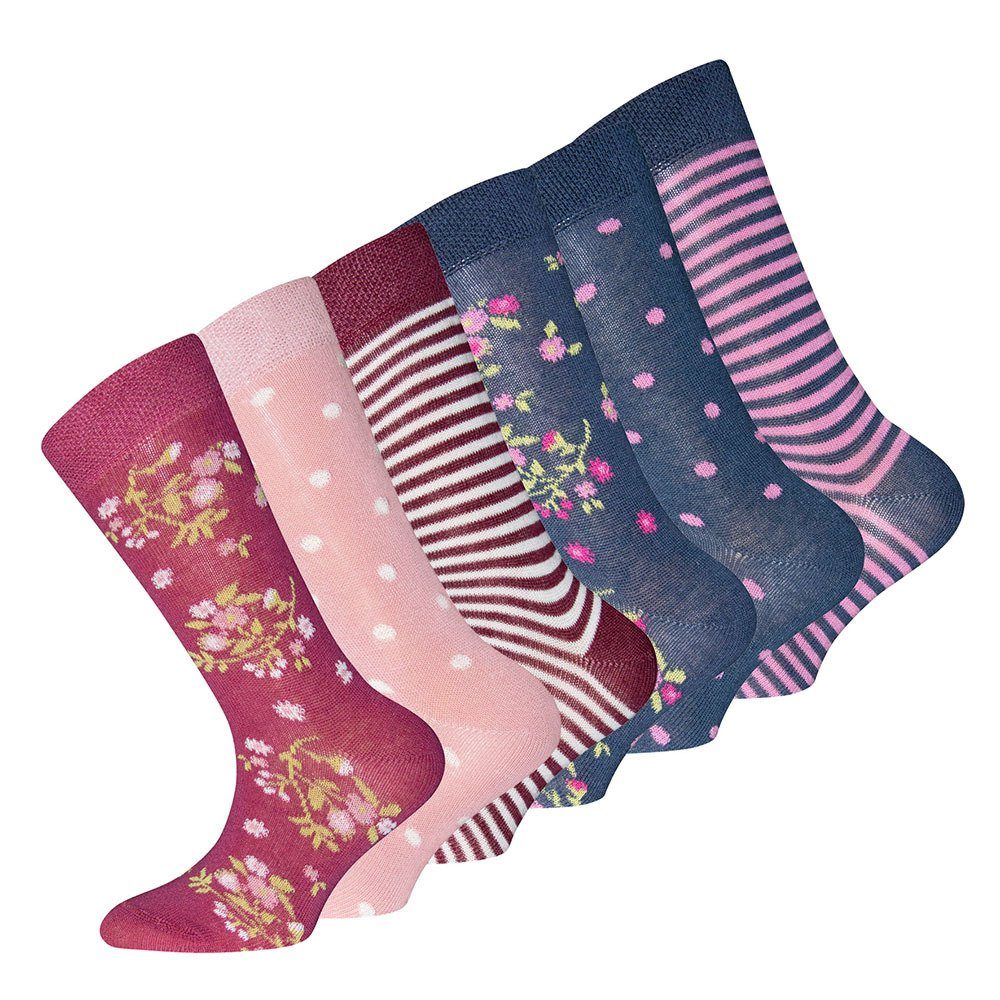 Socken Socken 6er Pack Blumen/Punkte/Ringel