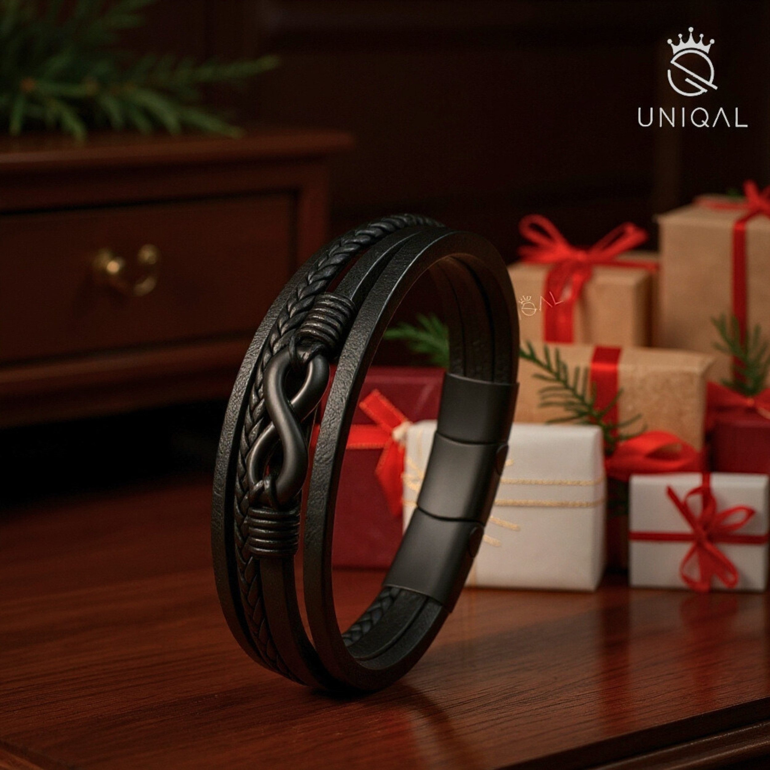 UNIQAL.de Lederarmband Unisex Schwarz & Silber mit Unendlichkeit Symbol – „NICE INFINITY“ (Elegant verarbeitet, langlebig und angenehm zu tragen – das ideale Geschenk für Männer & Frauen., Echtleder, Edelstahl, Magnetverschluss mit Verlängerungsglied), Handgefertigt in Deutschland