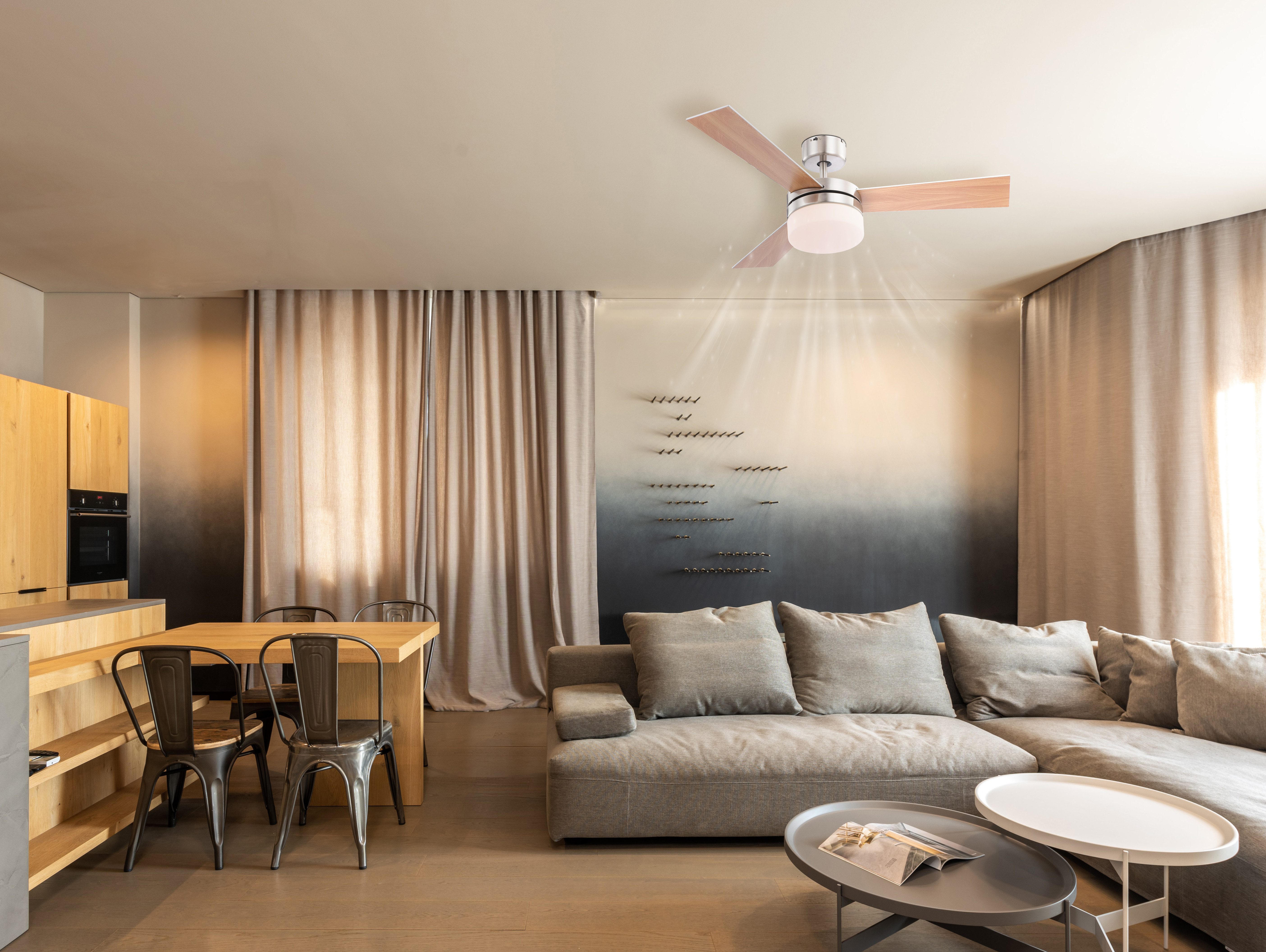 GLOBO LIGHTING Deckenleuchte ALANA, Fernbedienung, Infrarot inkl., Ventilatorfunktion, ohne Leuchtmittel, Ventilator/antik/Wohnbereich/Schlafzimmer/Holz / 3 Flügel