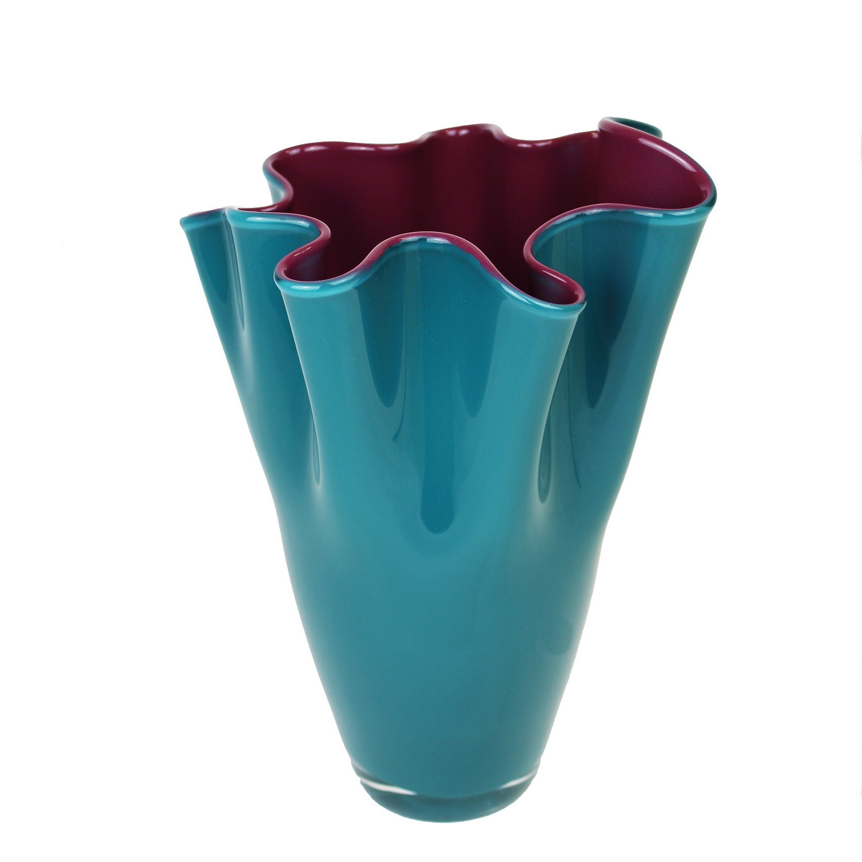 Signature Home Collection Tischvase Glasvase gewellt 21 x 21 x 30 cm zweifarbig Tischvase (1 Stück, 1x Glasvase), Handgefertigt in Europa, mundgeblasene Glasvase in Premiumqualität türkis - lila
