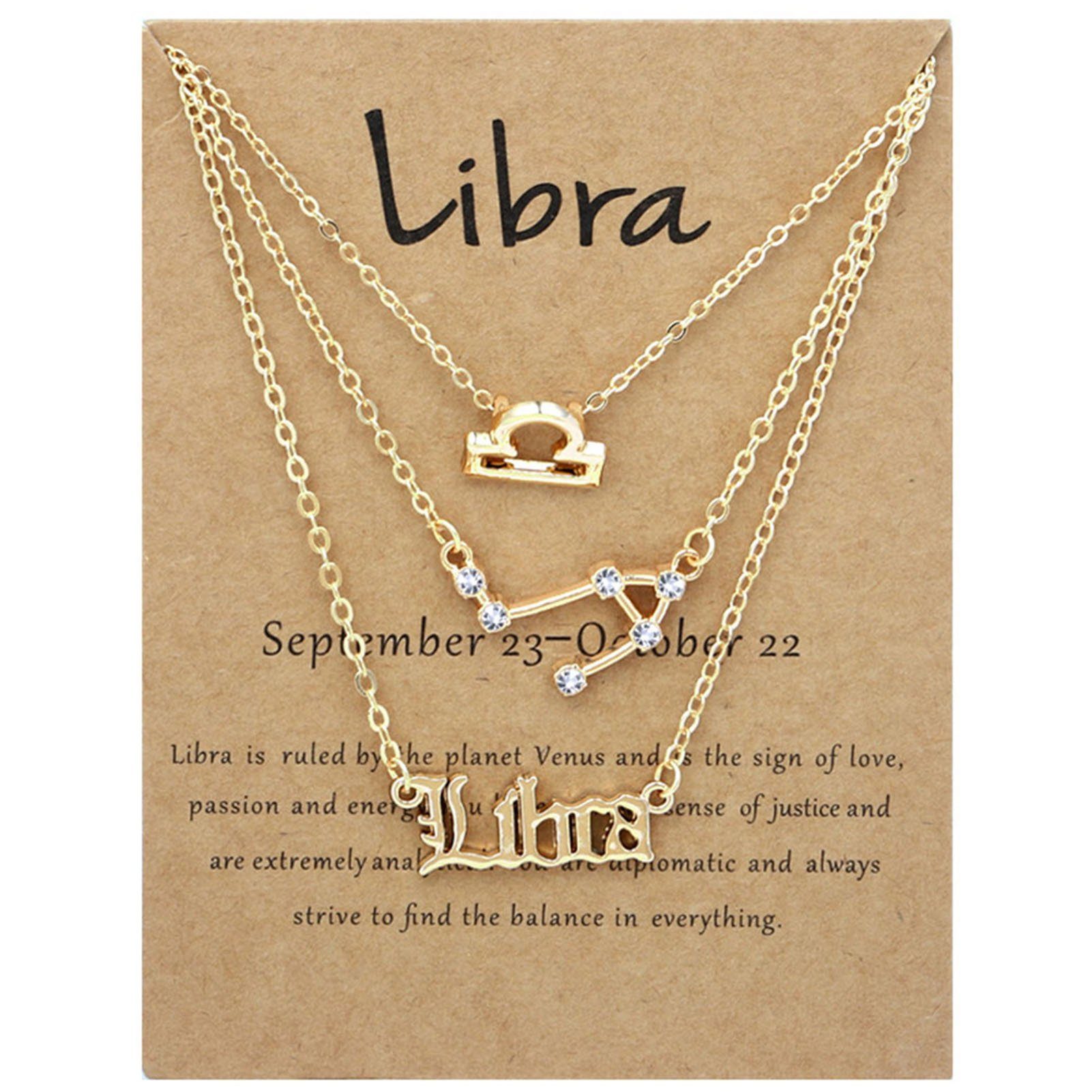 Frauen Alphabete Libra 3PCS Gold Für Vintage Halskette Herzkette Zodiacs 12 Blusmart