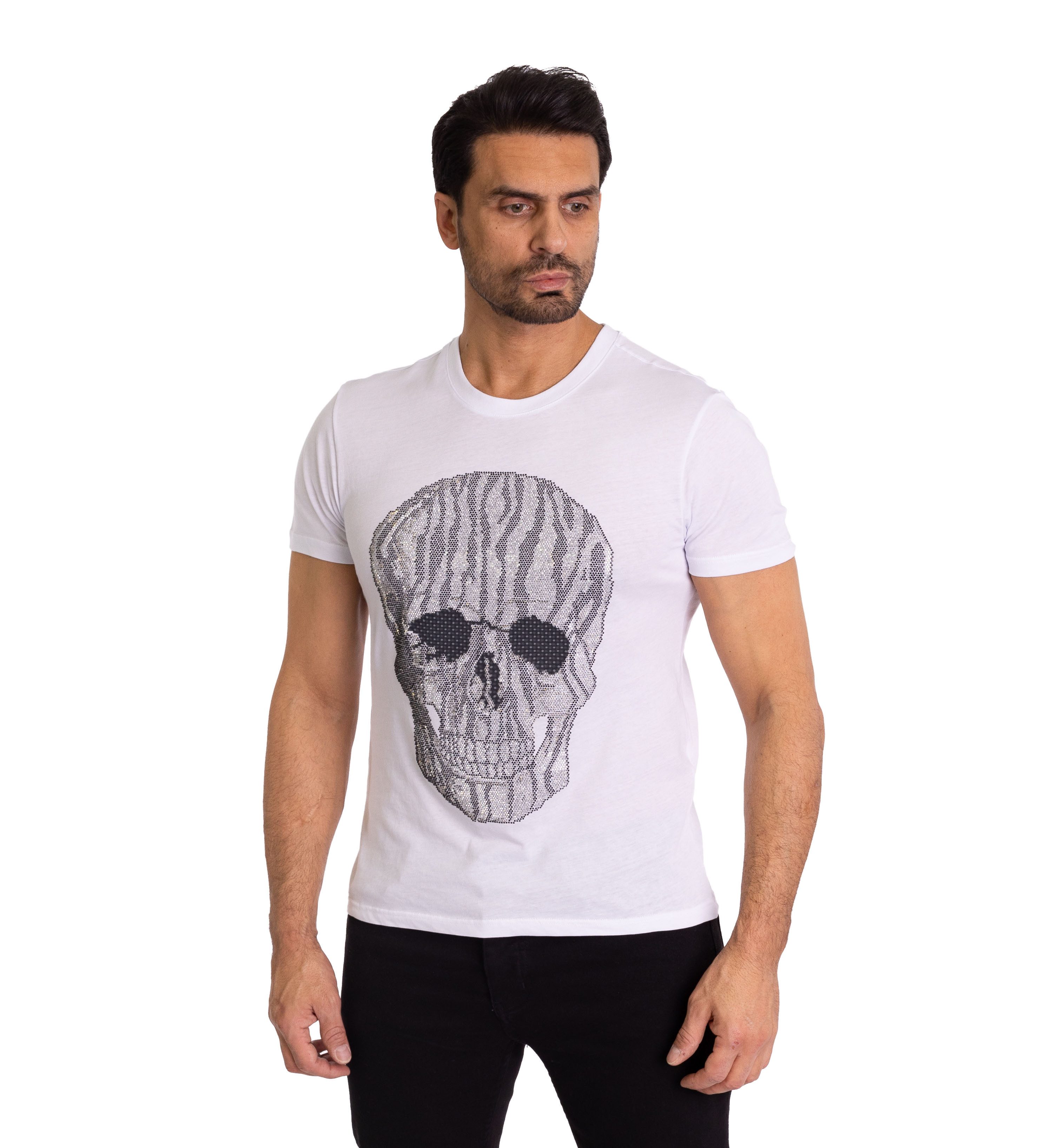 TRUENO T-Shirt Lässiges Herren Strass Totenkopf günstig online kaufen