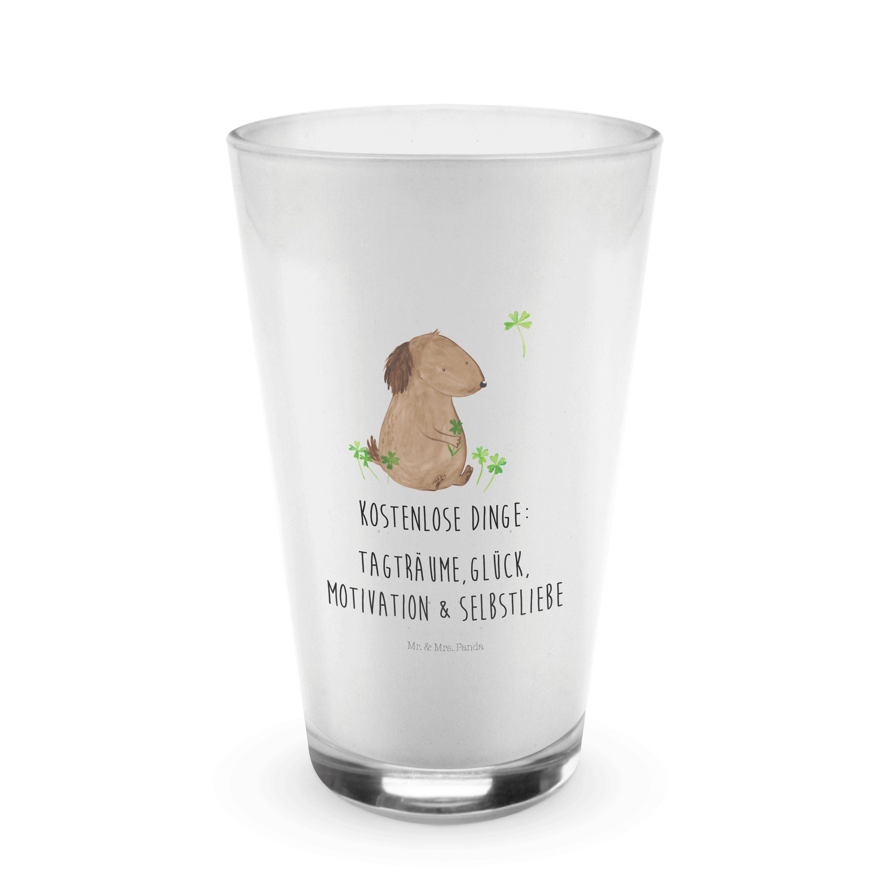 Mr. & Mrs. Panda Glas Hund Kleeblatt - Transparent - Geschenk, Haustier, Hundemama, Hundebe, Premium Glas
