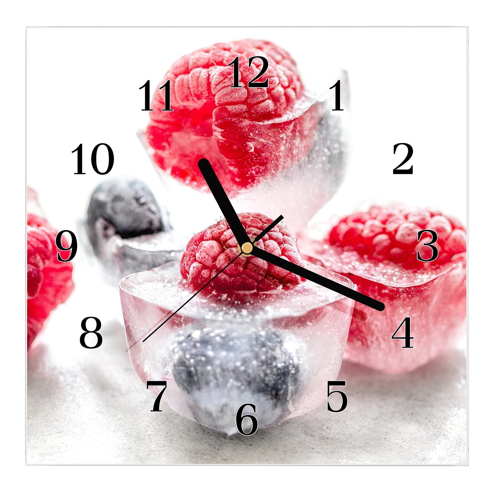 Primedeco Wanduhr Glasuhr Wanduhr Wandkunst 30 Motiv 30 aus x mit Eiswürfel Beeren Größe cm