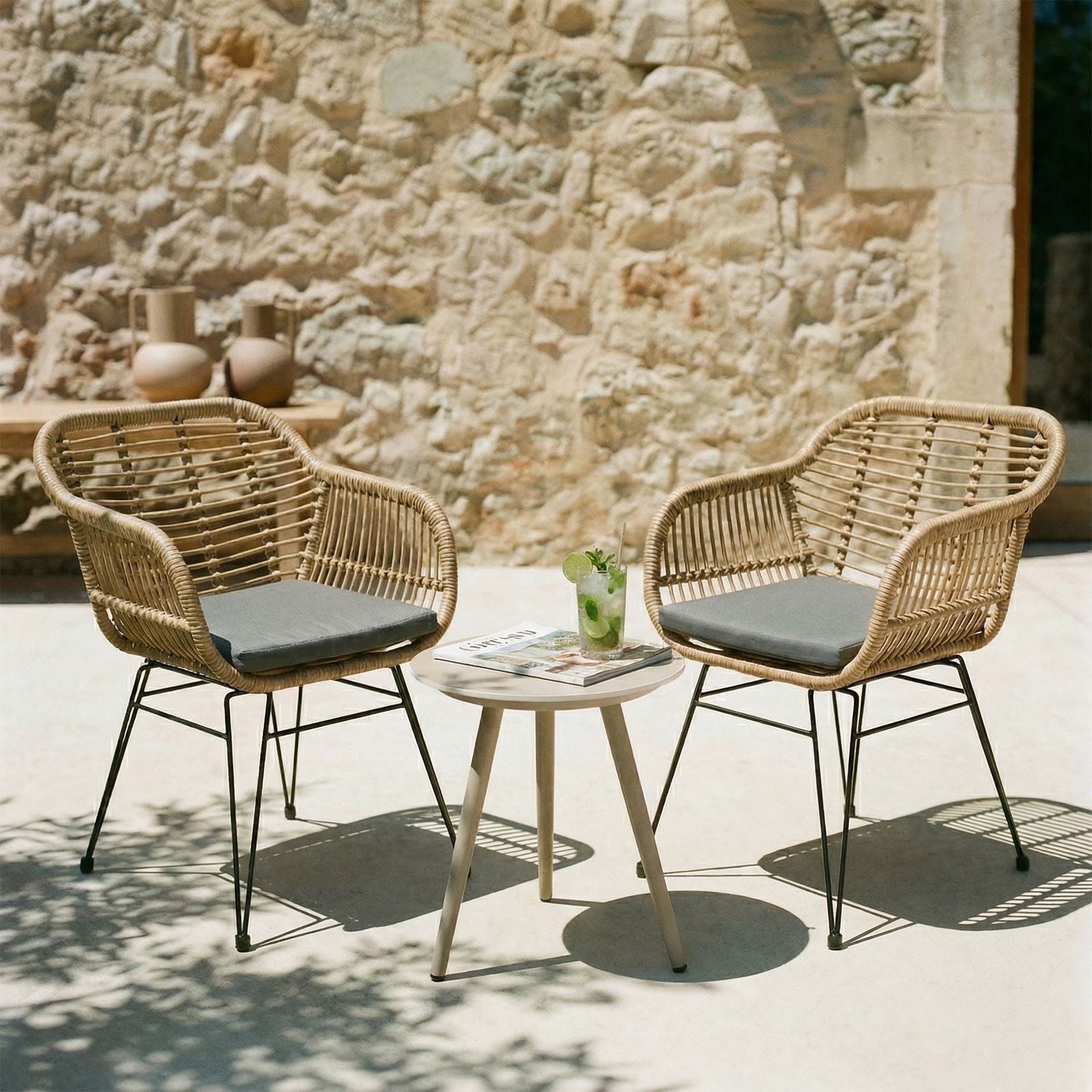 IDIMEX Gartenstuhl PARAMO (2 St), Gartenstuhl 2er Set Flechtrattan Balkonstuhl Korbstuhl mit Sitzkissen