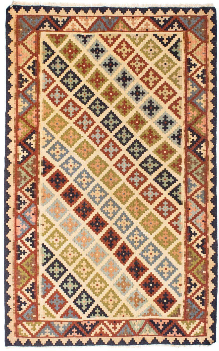 Wollteppich Kelim Fars Nomadisch Beige 204 x 129 cm, morgenland, rechteckig, Höhe: 4 mm, OrientOptik | Kurzflor-Teppiche