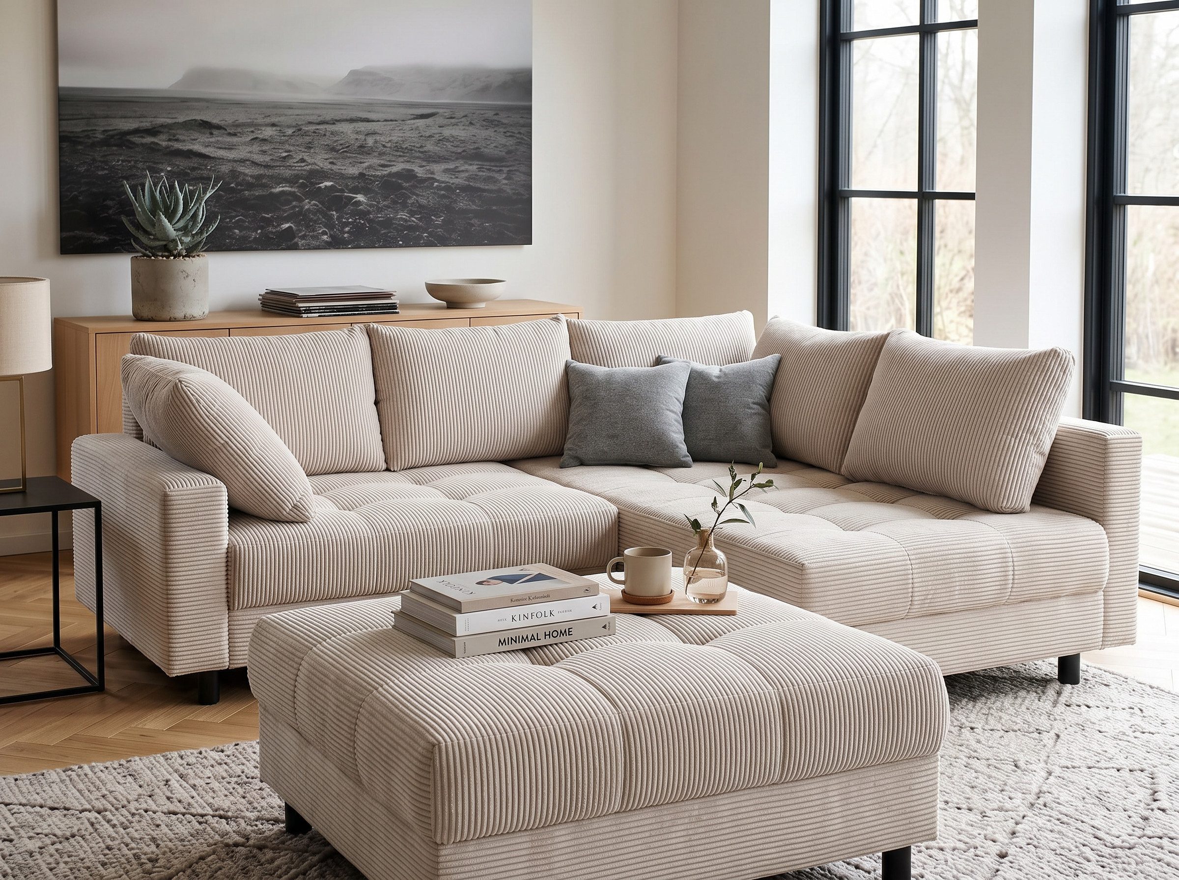 OTTO home Ecksofa Antonia L-Form, B: 298 cm, auch in Cord und weiteren Bezügen, Ecksofa, Rückenkissen, ottomane beidseitig montierbar, …