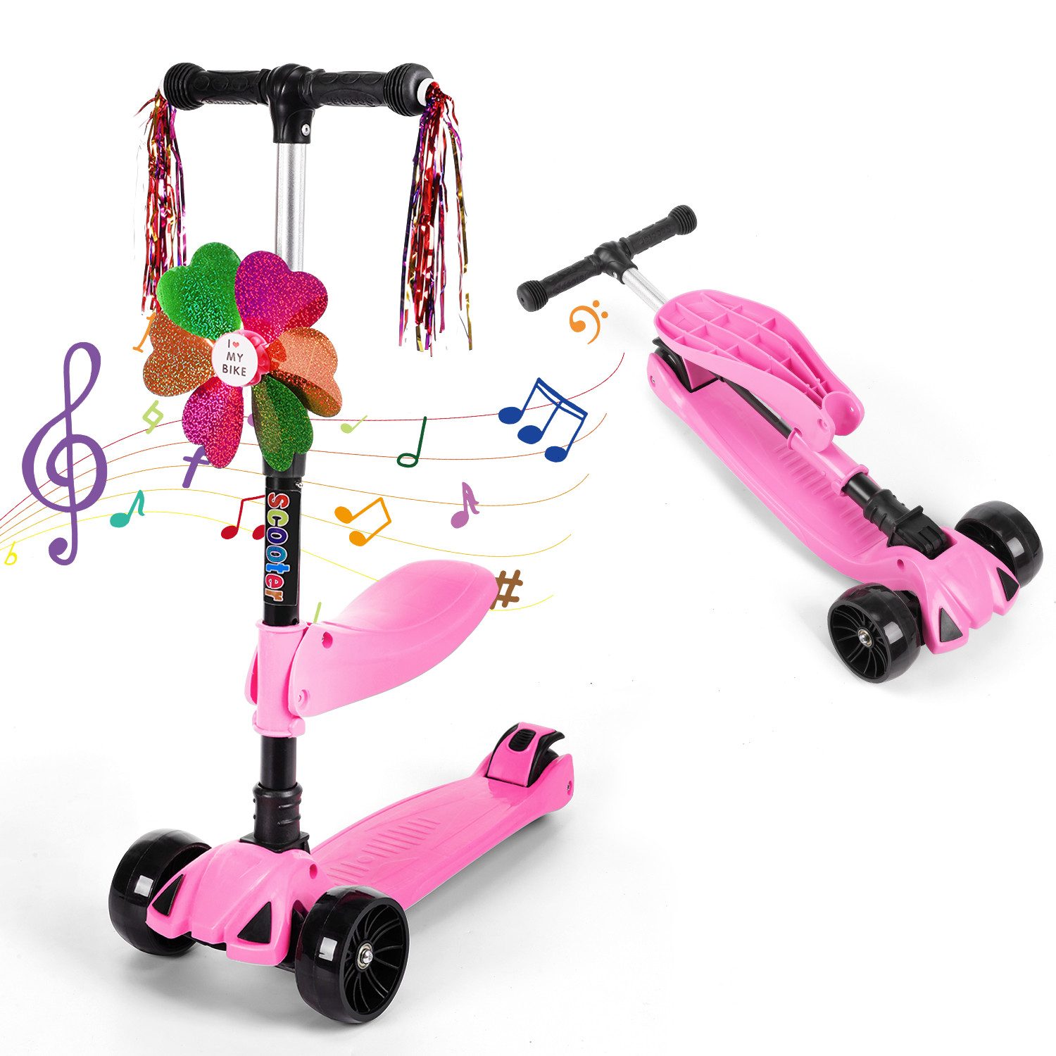 oyajia Cityroller Scooter Kinderroller Tretroller LED-Räder bis 100 kg Höhenverstellbar, (Faltbar Tret-Roller höhenverstellbarer Cityroller), Kinderscooter Dreiradscooter mit PU LED Räder Kinderroller Faltbar