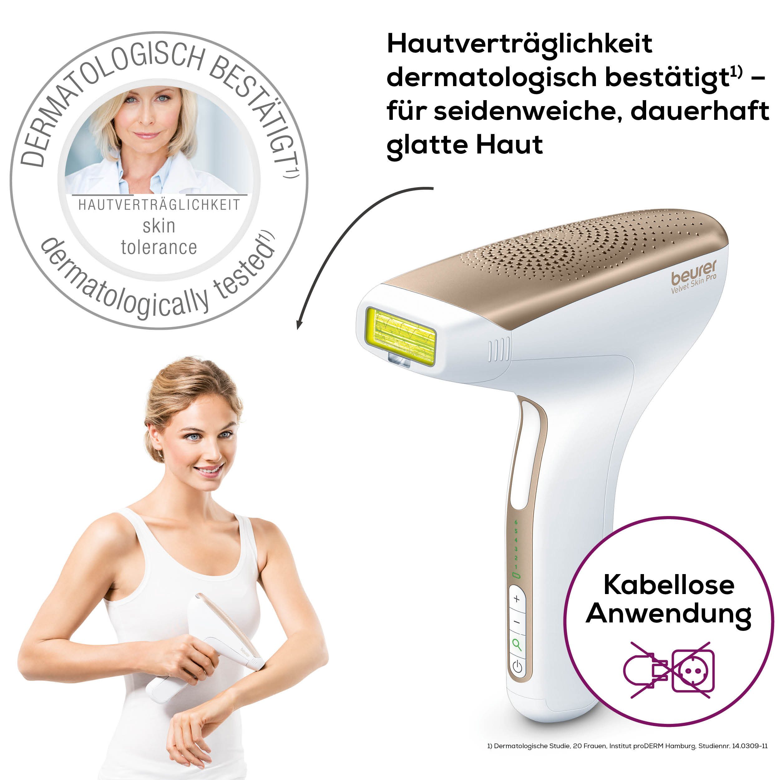 BEURER IPL-Haarentferner IPL 8500 für langanhaltende Haarentfernung durch Lichttechnologie, 300000 Lichtimpulse, Kraftvolles Akkugerät für eine flexible, kabellose Anwendung goldfarben|weiß