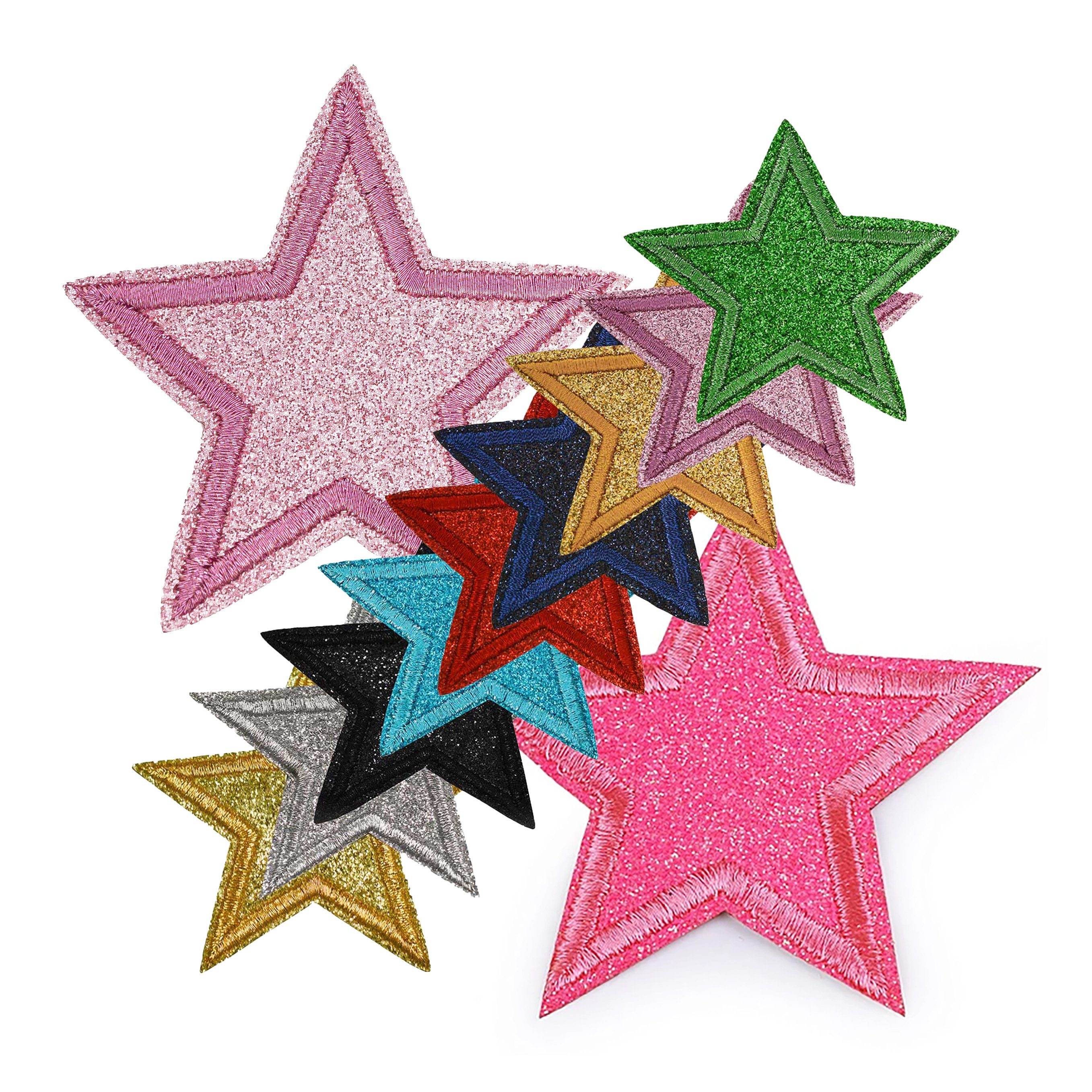 maDDma Aufnäher 3 Glitzer Stern Aufbügler 65mm Aufnäher Applikationen, Polyester, Polyethylen Schicht, (3 er Paket, 1-tlg), altrosa