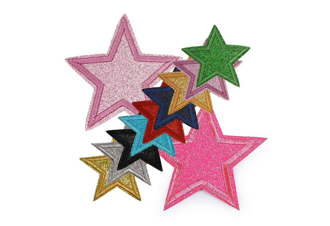 Thumbnail - maDDma Aufnäher 3 Glitzer Stern Aufbügler 65mm Aufnäher Applikationen, Polyester, Polyethylen Schicht, (3 er Paket), sch...