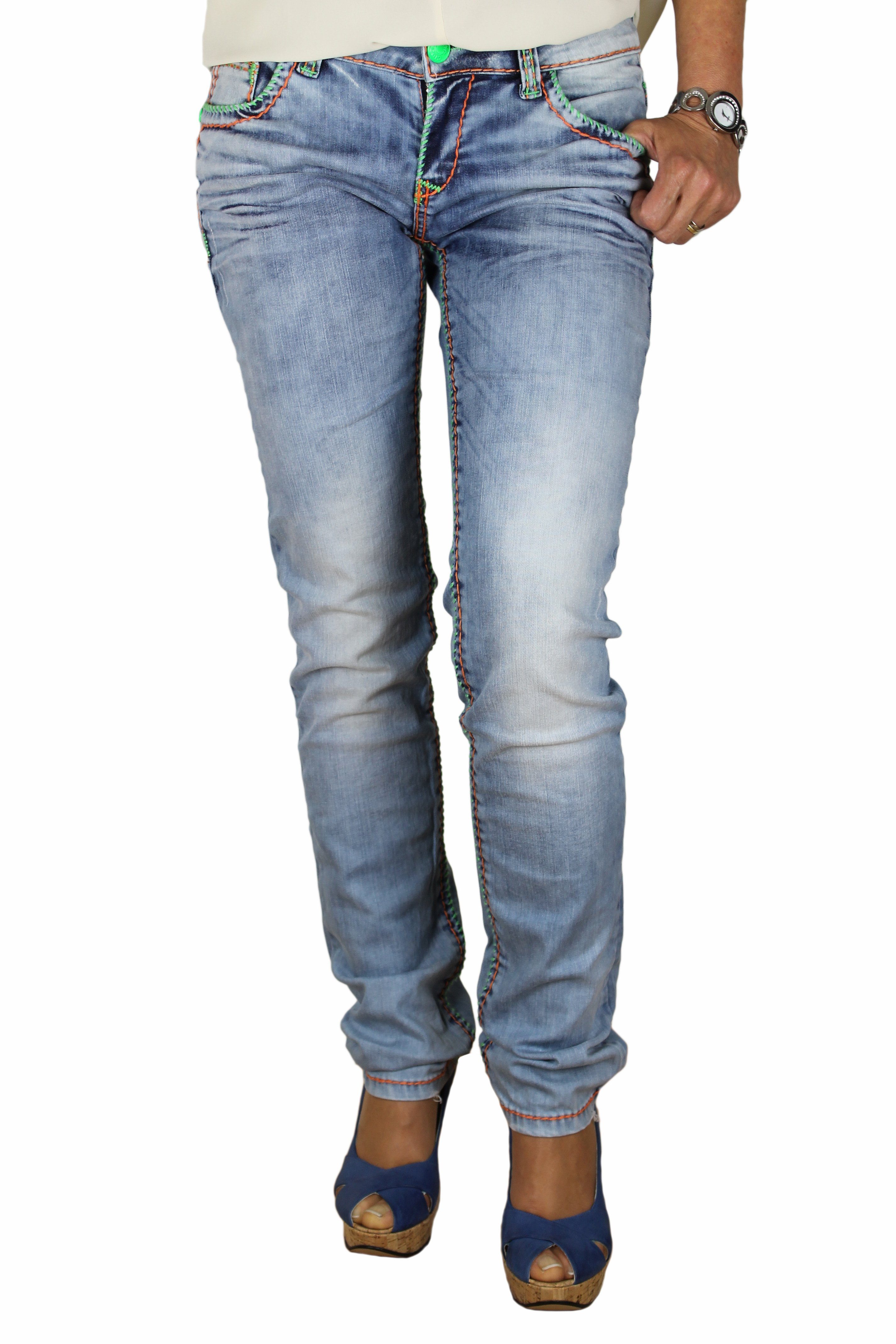 Straight-Jeans Damen Jeans Hose mit dicken Neon Nähten