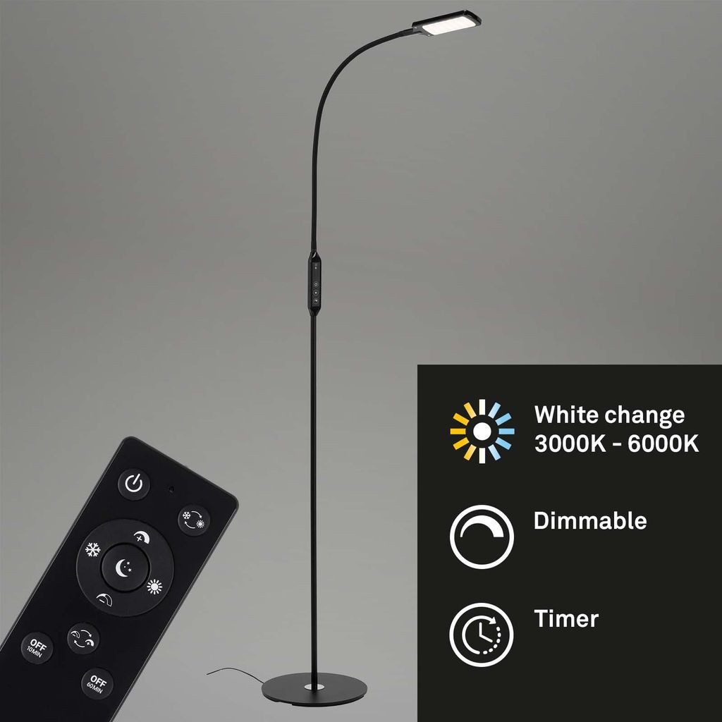 Briloner Leuchten Stehlampe 1296-015, Dimmfunktion, LED fest integriert, 2700K - Extra-Warmweiß, schwarz, CCT, stufenlos dimmbar, Touchdimmer, inkl. Fernbedienung