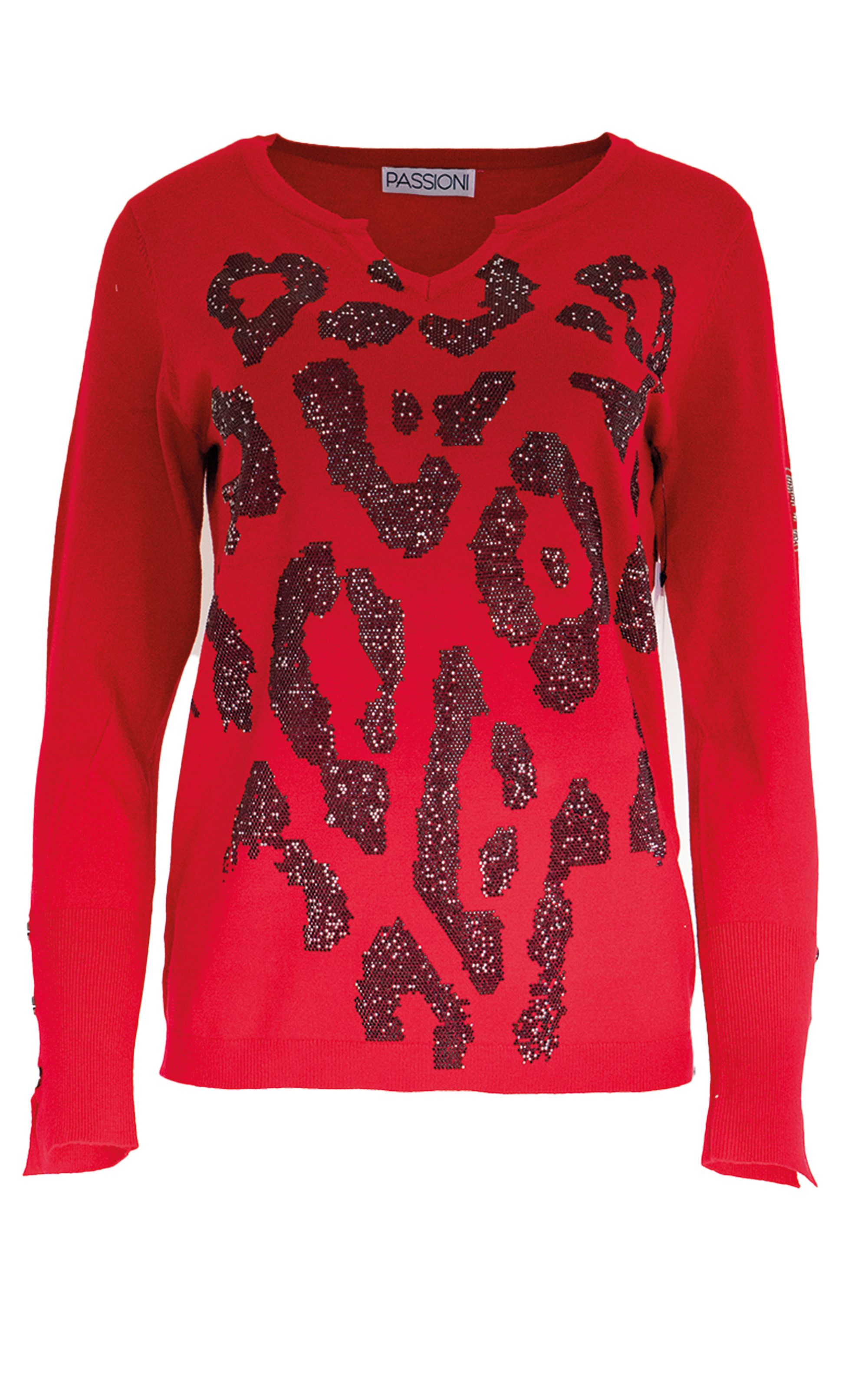 Passioni Strickpullover in Rot mit Leopardenmuster günstig online kaufen