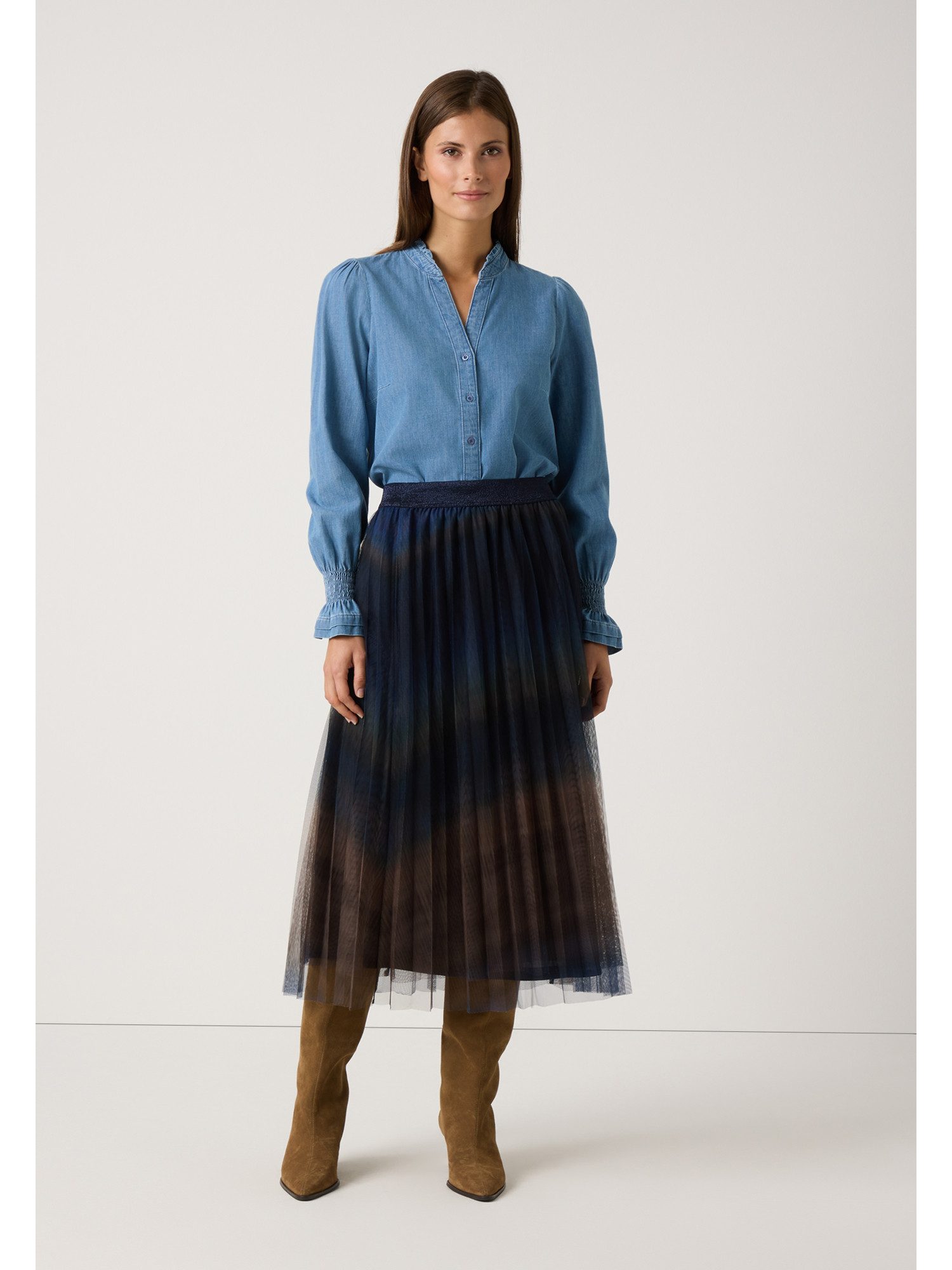 MORE&MORE Langarmbluse leichter Baumwolldenim günstig online kaufen