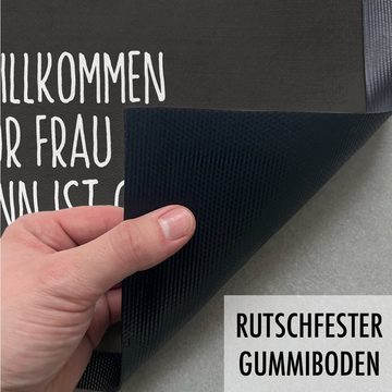 Fußmatte Willkommen Fußmatte Lustig mit Spruch Geschenk Achtung Vor Frau Und Ki, Trendation