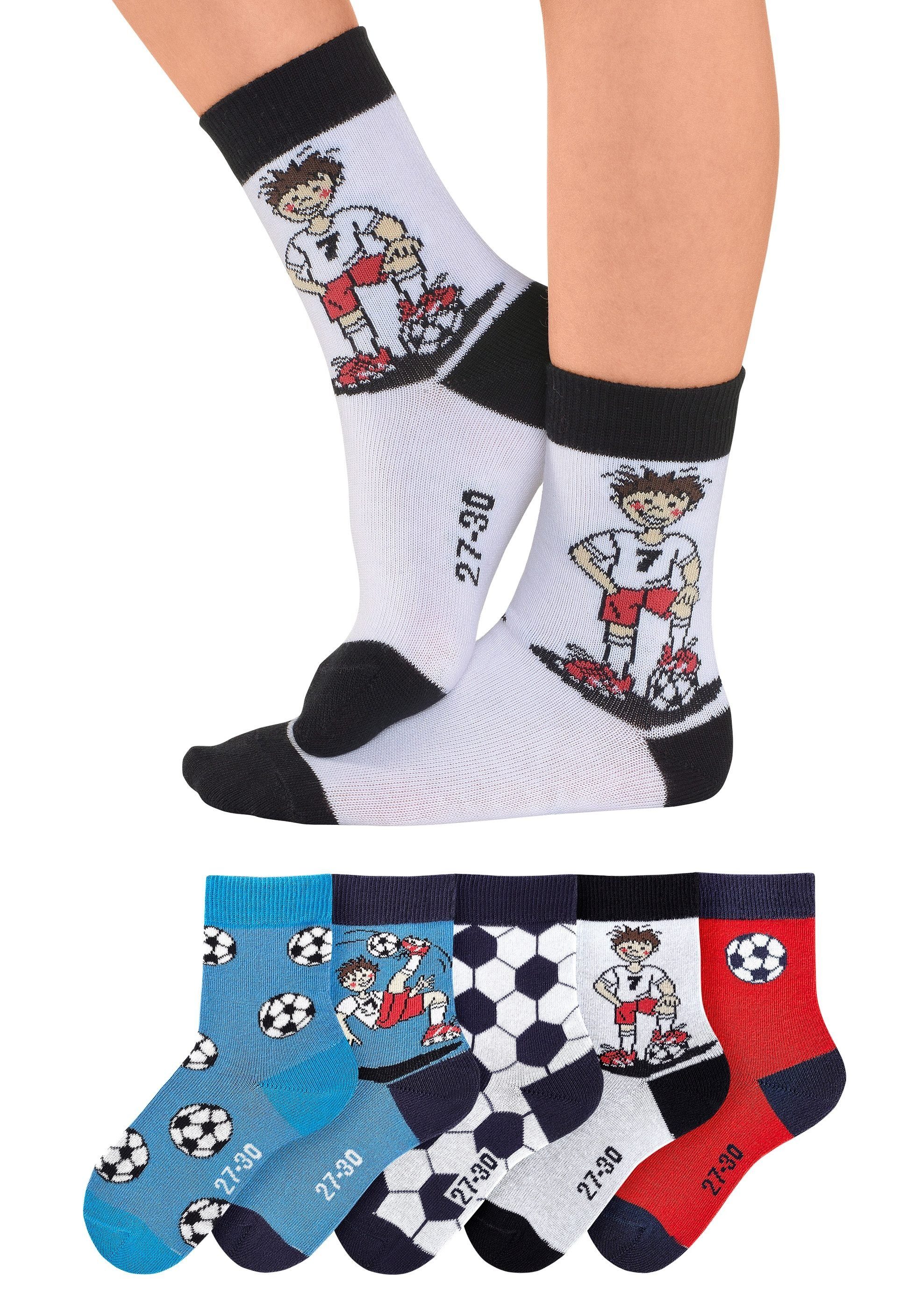 (5-Paar) H.I.S mit Socken Fußballmotiven