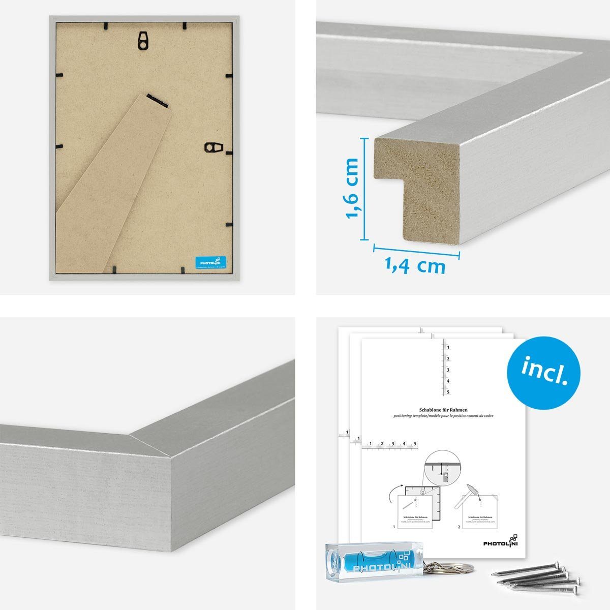 PHOTOLINI Bilderrahmen 15er Set bis Silber 21x30 Schmal cm 10x15 Modern