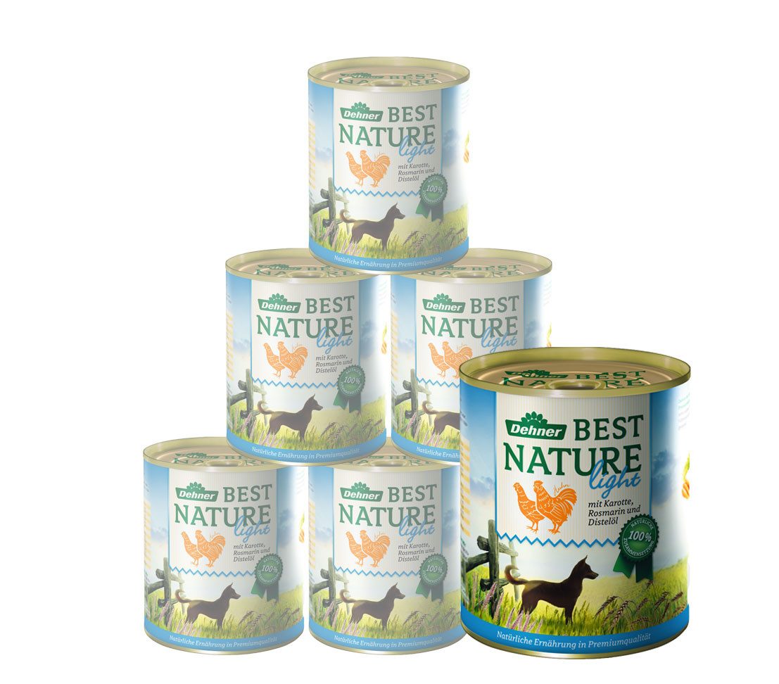 Dehner Best Nature Light Adult, versch. Sorten, 6 x 400 / 800 g Dose, Nassfutter für: Hunde, Nassfutter für ausgewachsene / übergewichtige Hunde, fettreduziert