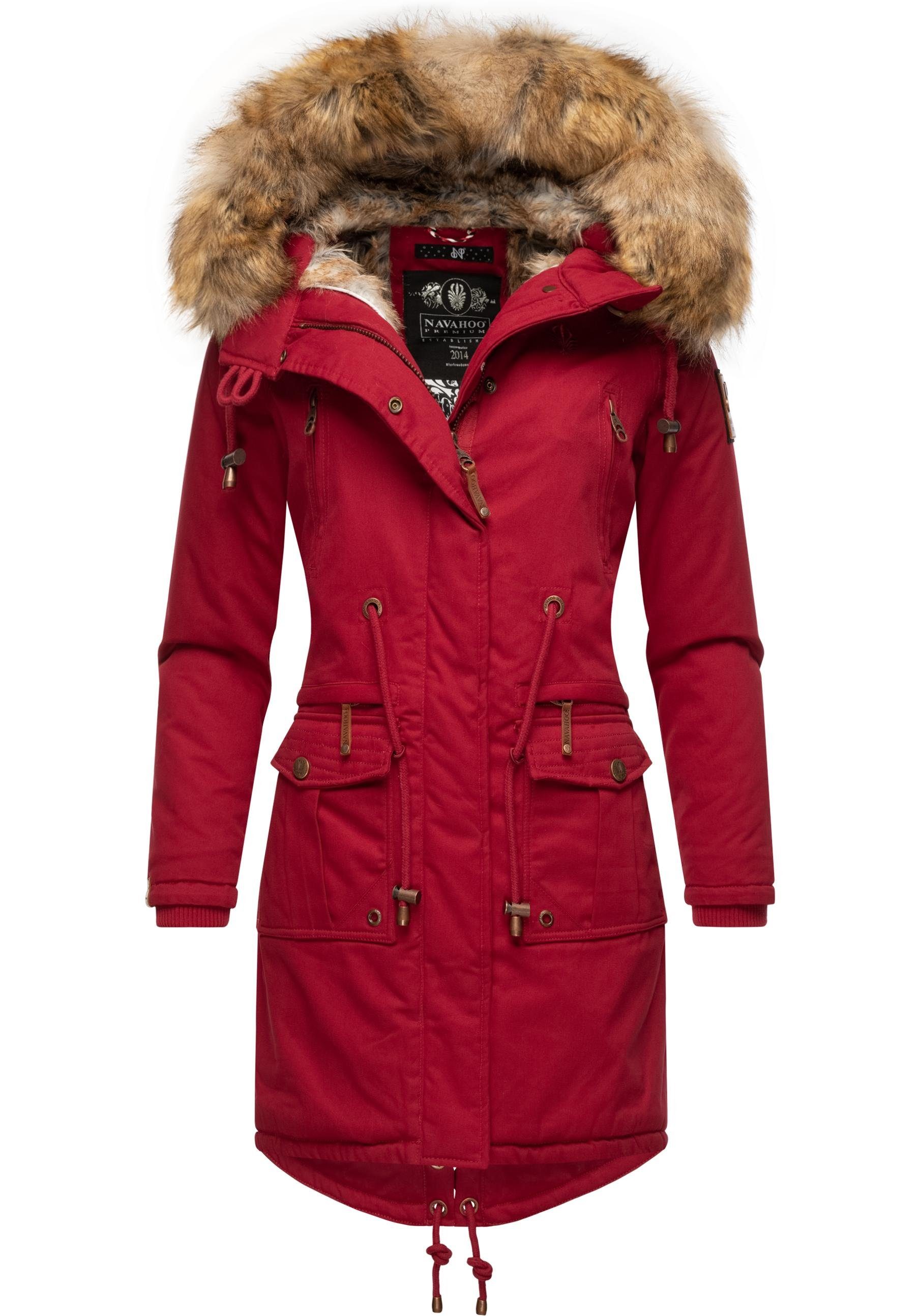 Navahoo Wintermantel stylischer Damen Rosinchen Winter blutrot Kunstfell mit Baumwollparka