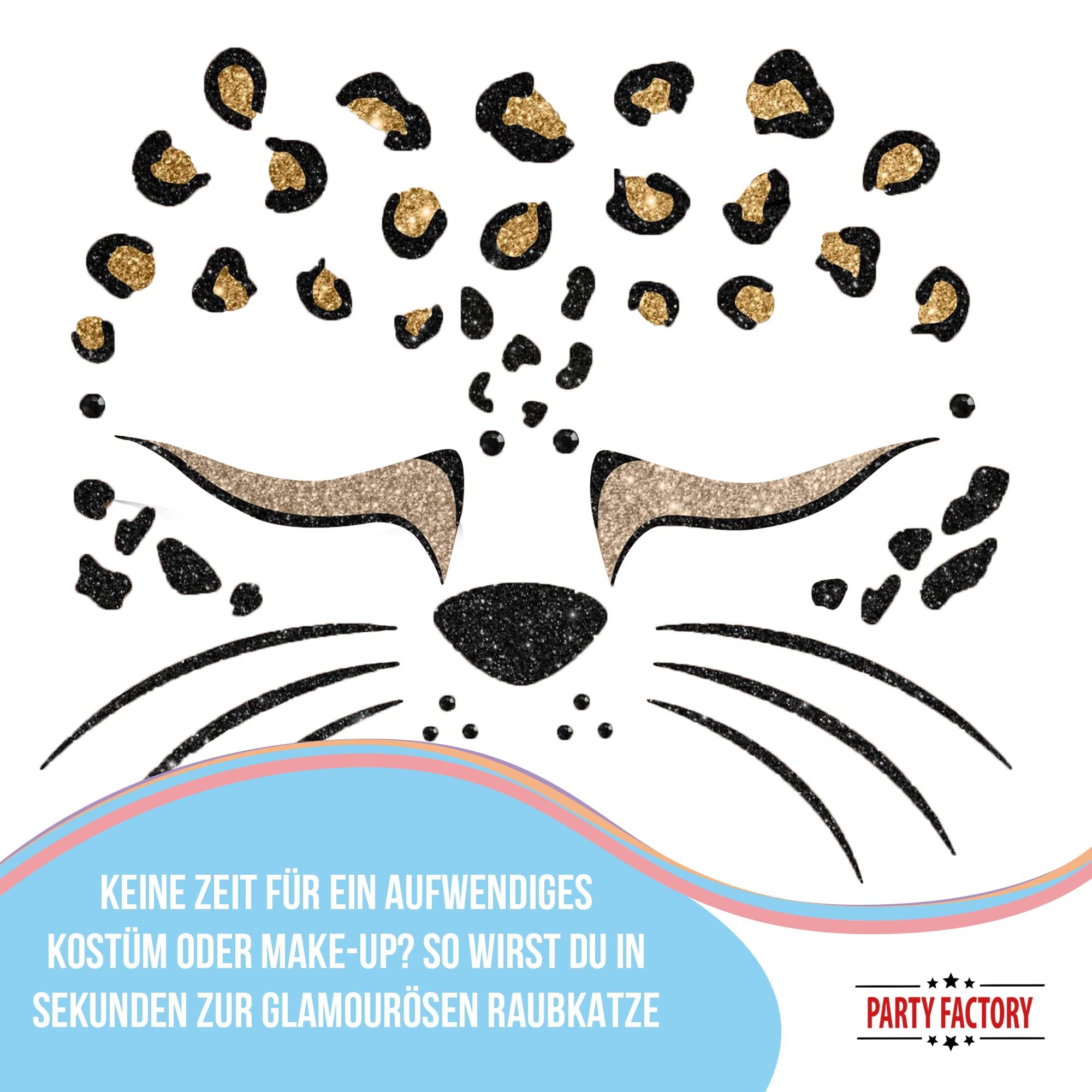 Party Factory Strass-Tattoo Glitter Face Tattoo - Leopard, mit Glitzerelementen und Strass-Steinchen je nach Wahl