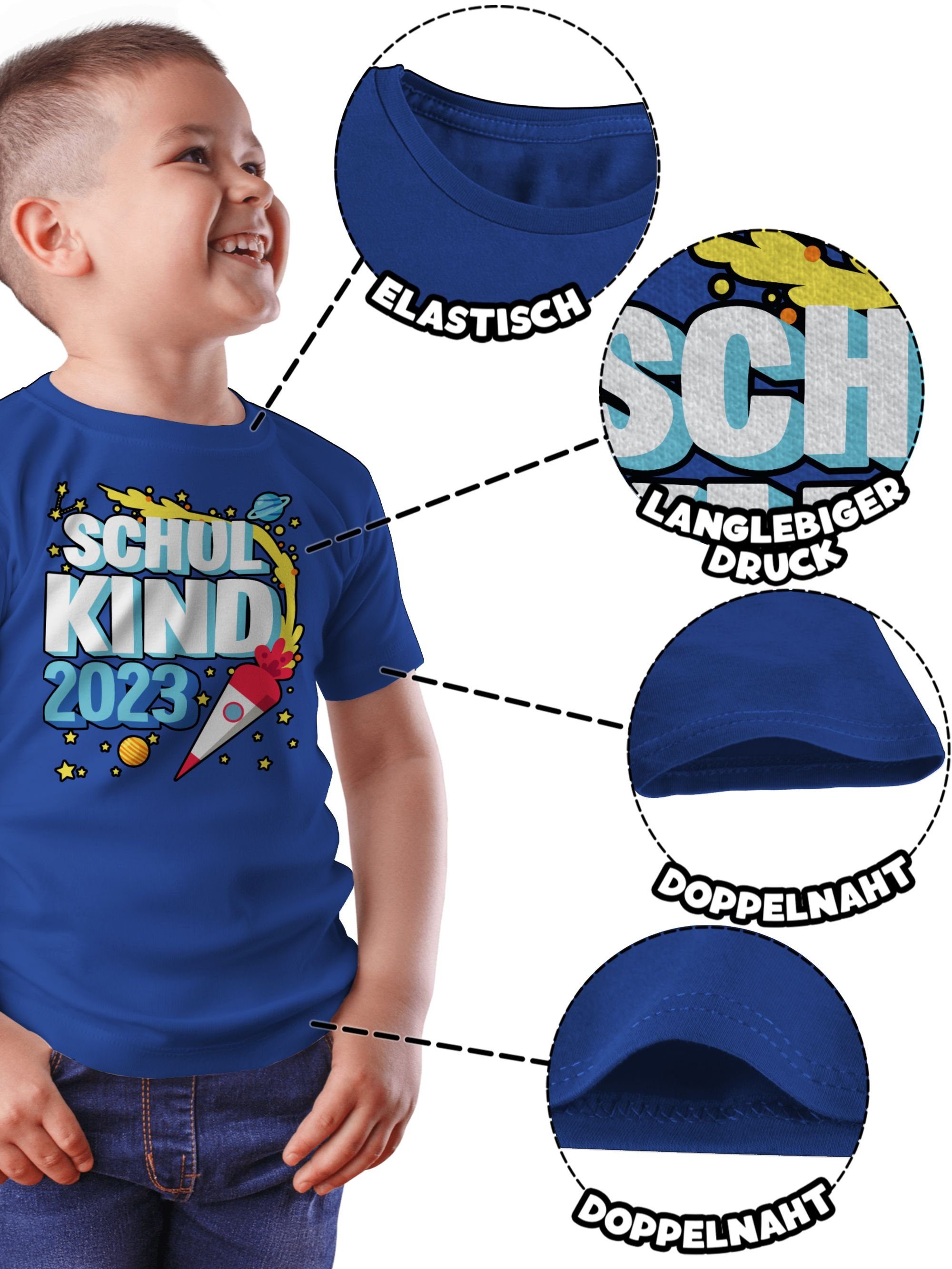 schwarz Sternen Geschenke Schulkind T-Shirt Rakete Royalblau 1 Schulanfang mit Junge - Shirtracer 2023 und Einschulung Endlich
