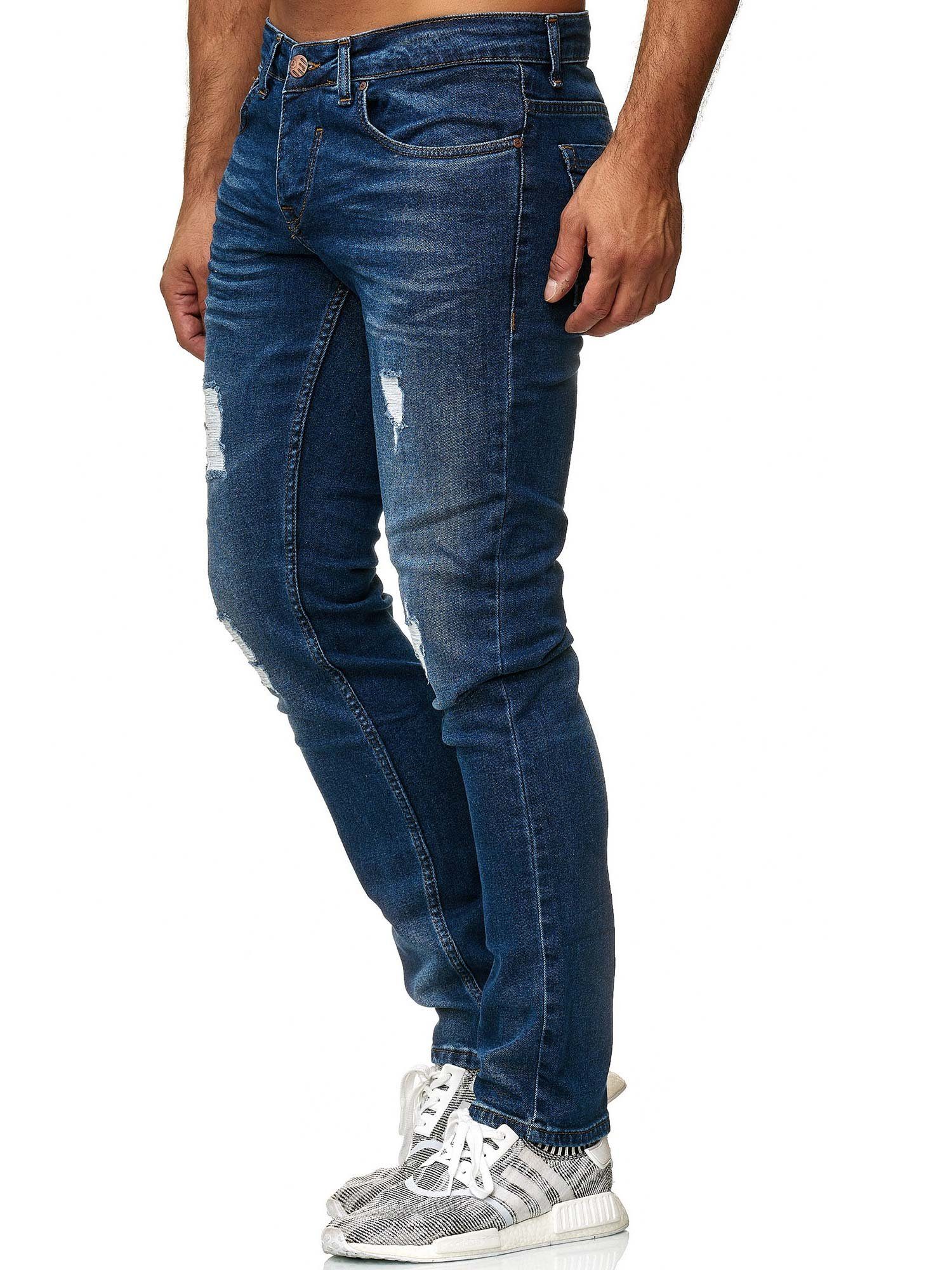 mit Elasthan Tazzio Destroyed-Look Slim-fit-Jeans blau Stretch im & 16525