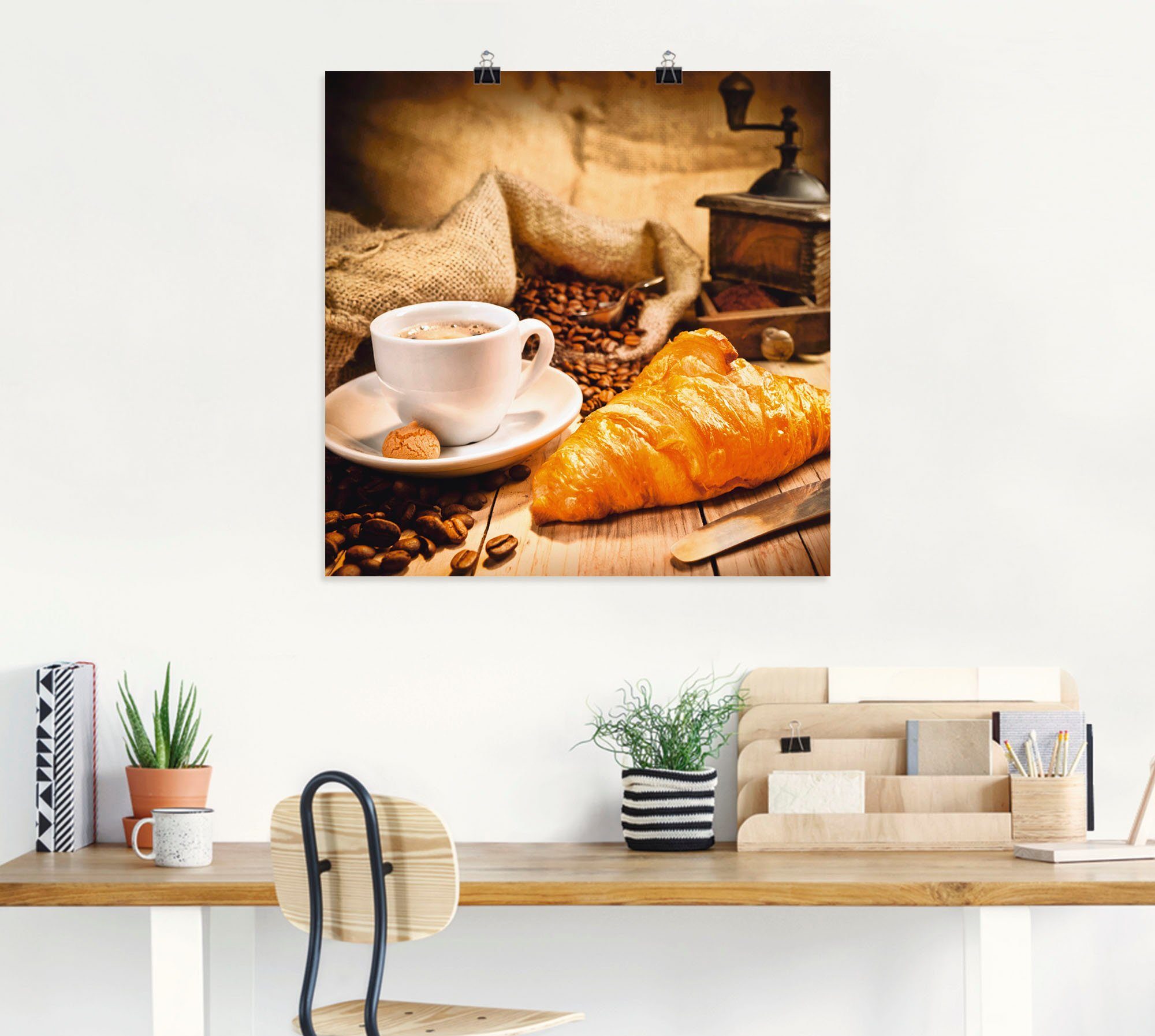 Wandaufkleber Artland Wandbild als versch. Getränke Poster Größen oder Croissant, Leinwandbild, in (1 St), mit Kaffeetasse