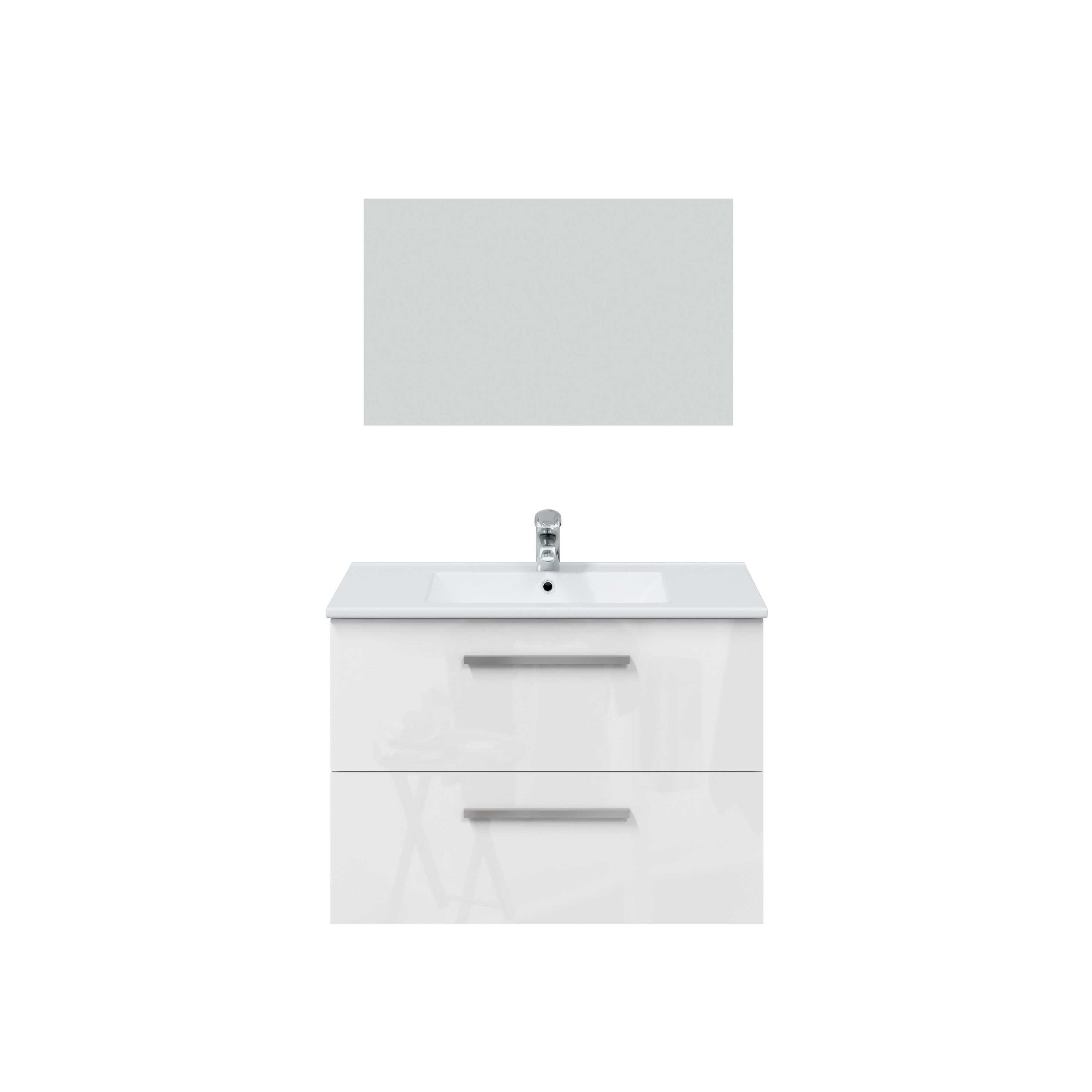 freiraum Badezimmer-Set ARUBA, in weiß glänzend / lackiert / Spiegel - 80x57x45cm B/H/T