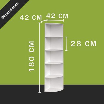 Coemo Standregal, Eckregal Corner 185 Weiß 42x42x180 cm aus Holz MDF 5 Fächer