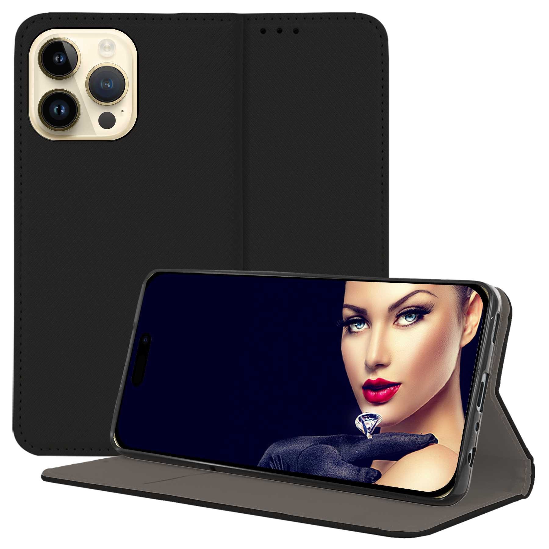 mtb more energy Smartphone-Hülle Smart Magnet für Apple iPhone 14 Pro, Schwarz, Bookstyle Klapphülle Cover Wallet Case aus Kunstleder