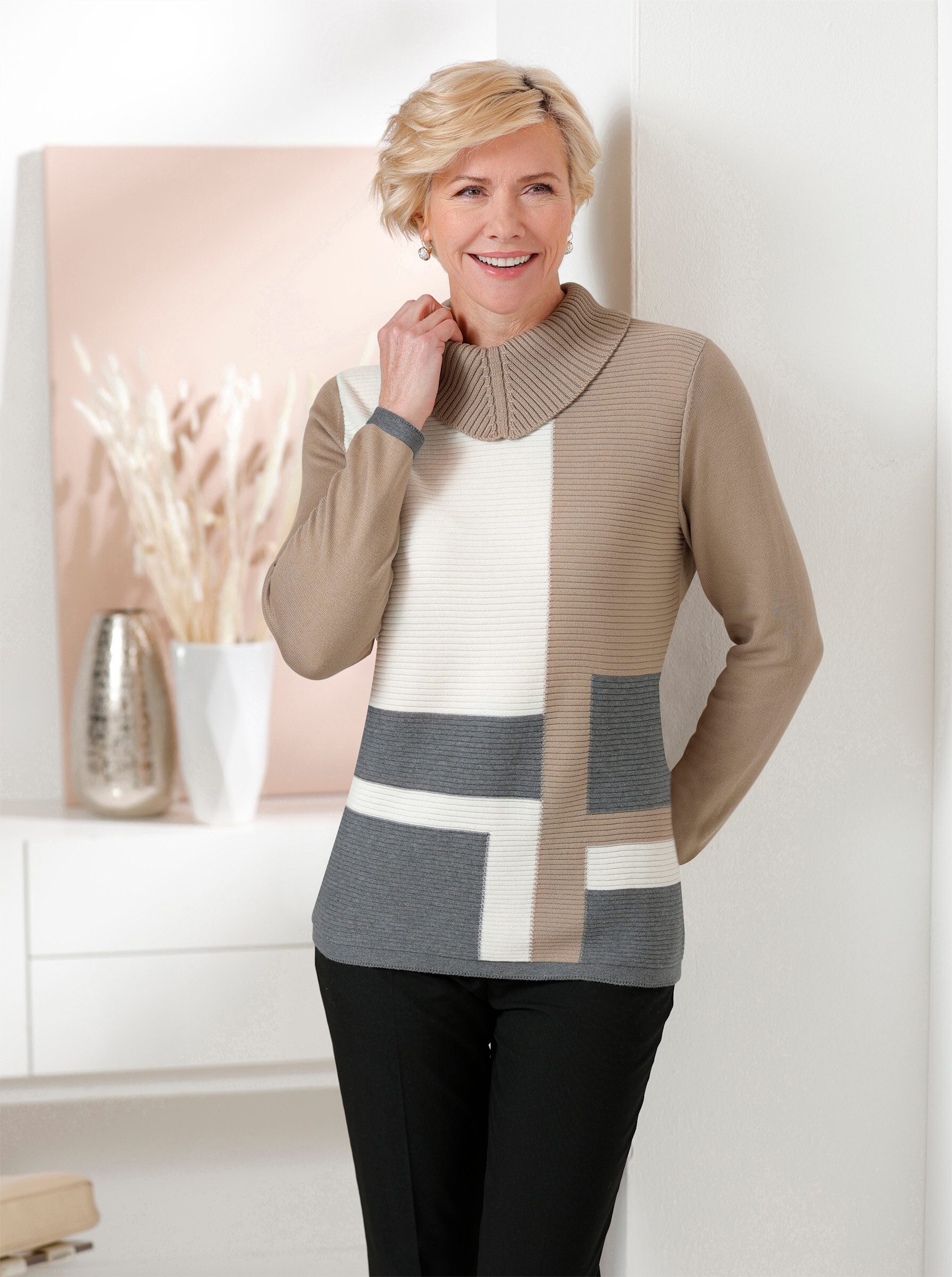 Witt Strickpullover Rollkragen-Pullover Langarm Rippoptik