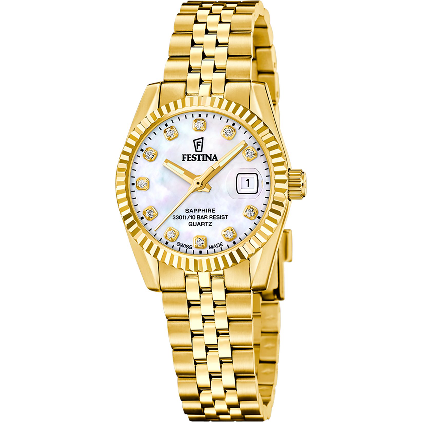 Festina Quarzuhr Classic Steel F20089_1, Armbanduhr, Damenuhr, Swiss Made, Edelstahlarmband, analog, Tag