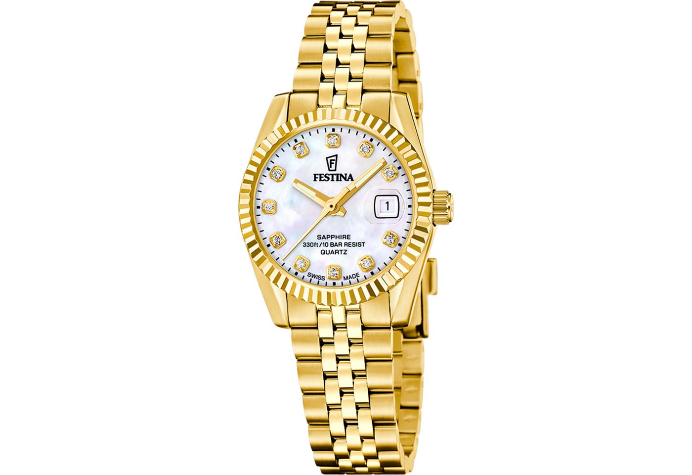 Festina Quarzuhr Classic Steel F20089_1, Armbanduhr, Damenuhr, Swiss Made, Edelstahlarmband, analog, Tag