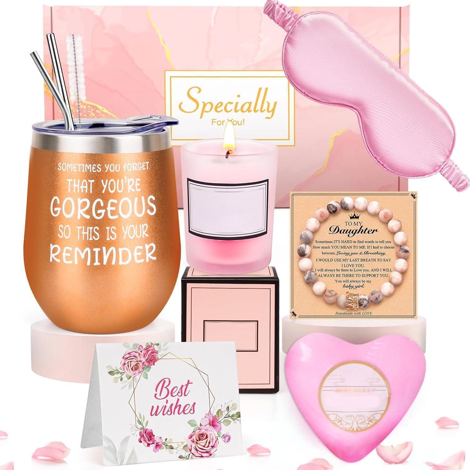 YUEONEWIN Pflege-Geschenkset Weihnachtsgeschenke Frauen: Becher, Handcreme, Badebomben - 7 tlg