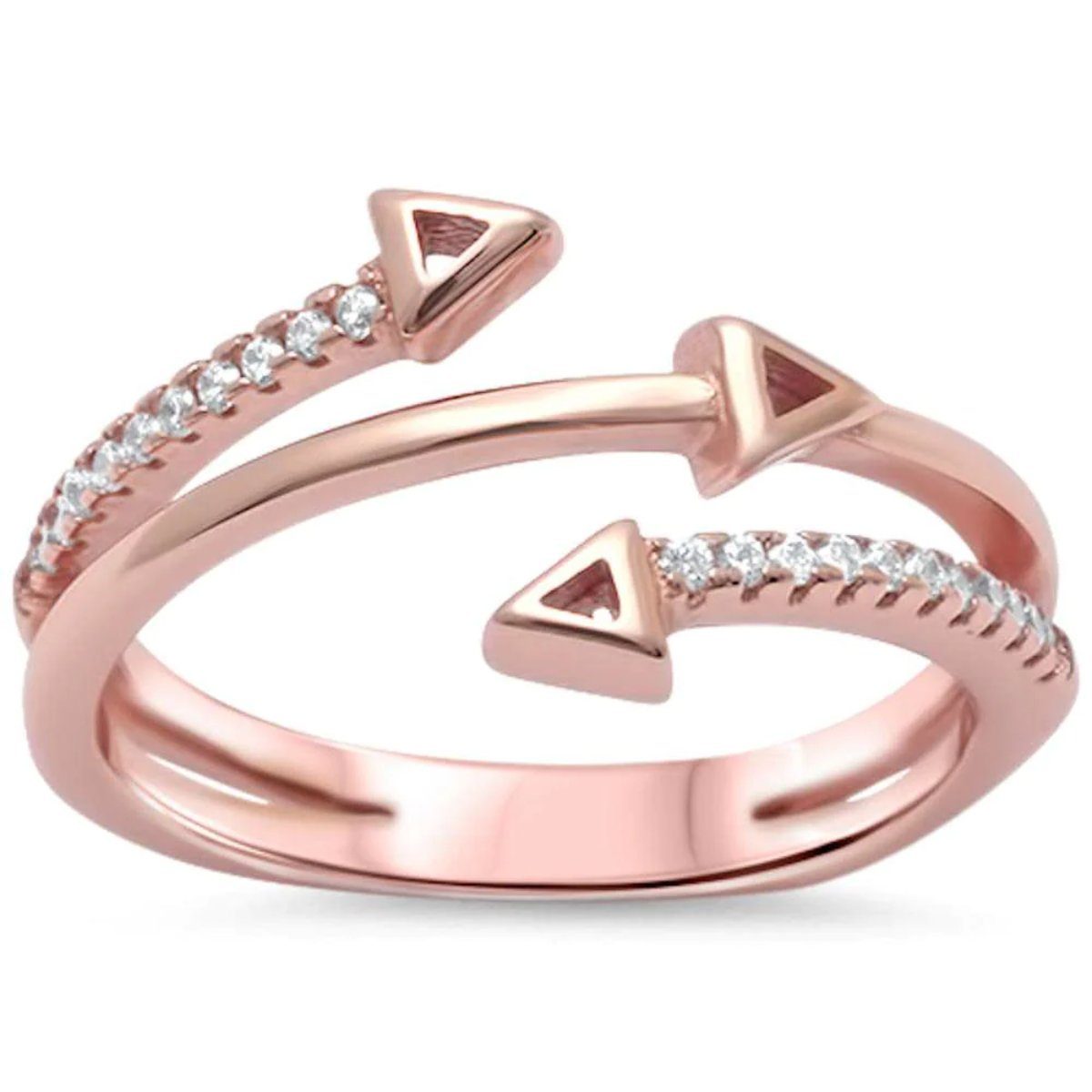 Goldene Hufeisen Goldring Damen Fingerring 925 Sterling-Silber Rosegold vergoldet Dreieck-Pfeil, Split Shank Damen Ring