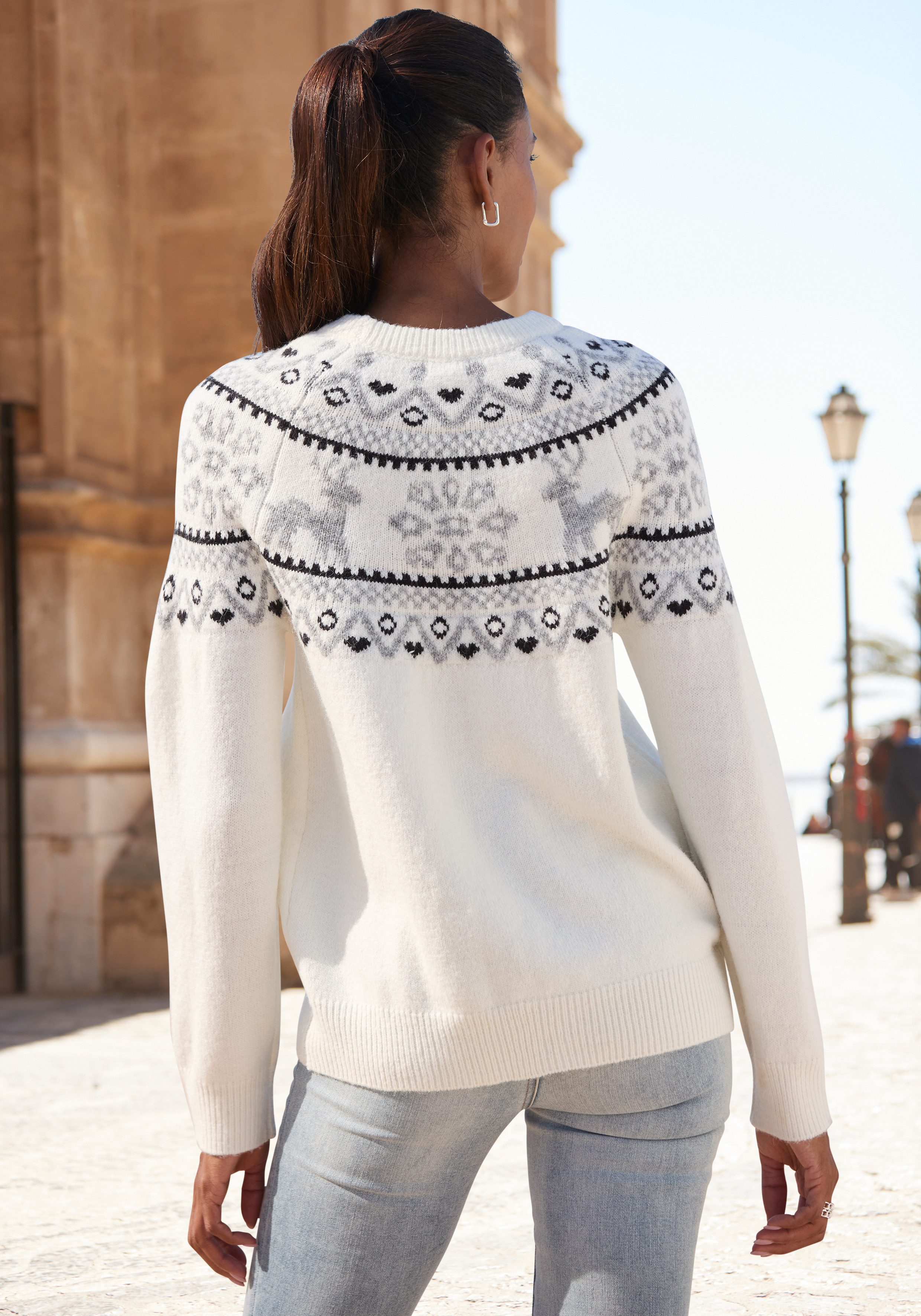 LASCANA Norwegerpullover aus weichem Strick, Weihnachtspullover, Strickpullover mit Wintermotiv